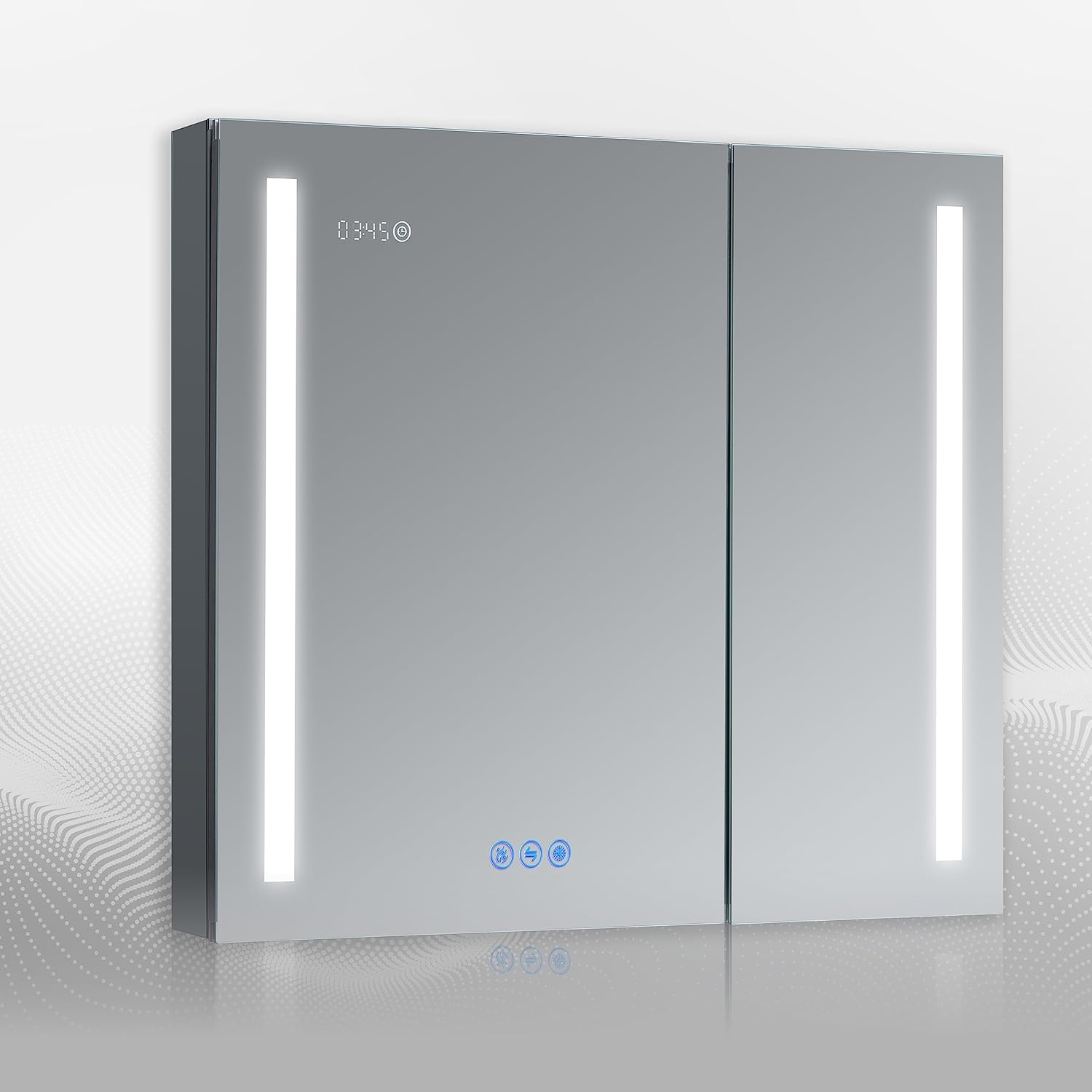 LED Mirror Medicine Cabinet Recessed or Surface, Defogger, Dimmer, Clock, Room Temp Display, Makeup Mirror 3X, Outlets & USBs (Aura 36x30)
