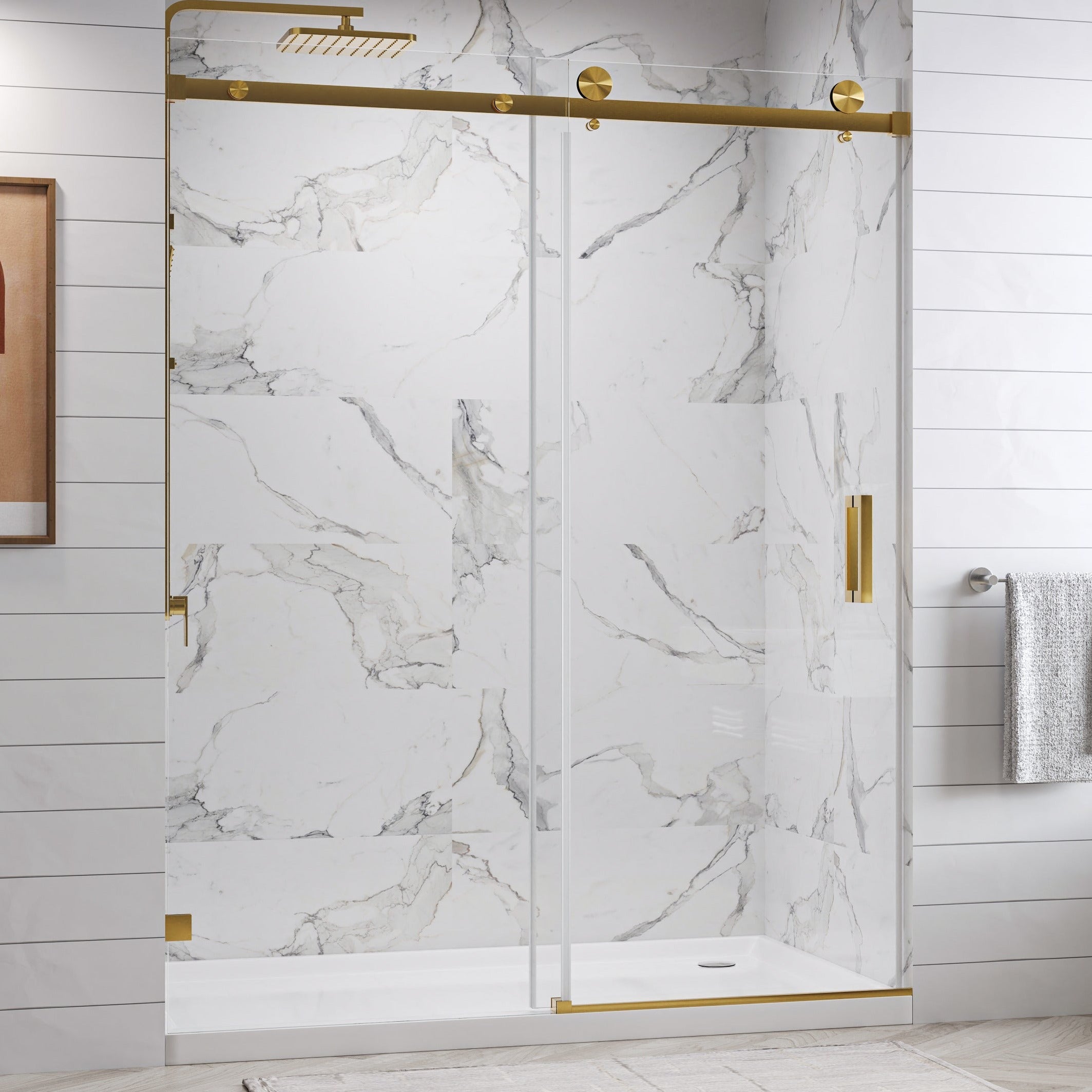 Oceana Frameless Single Sliding Shower Door with 3/8" Clear Tempered Glass
