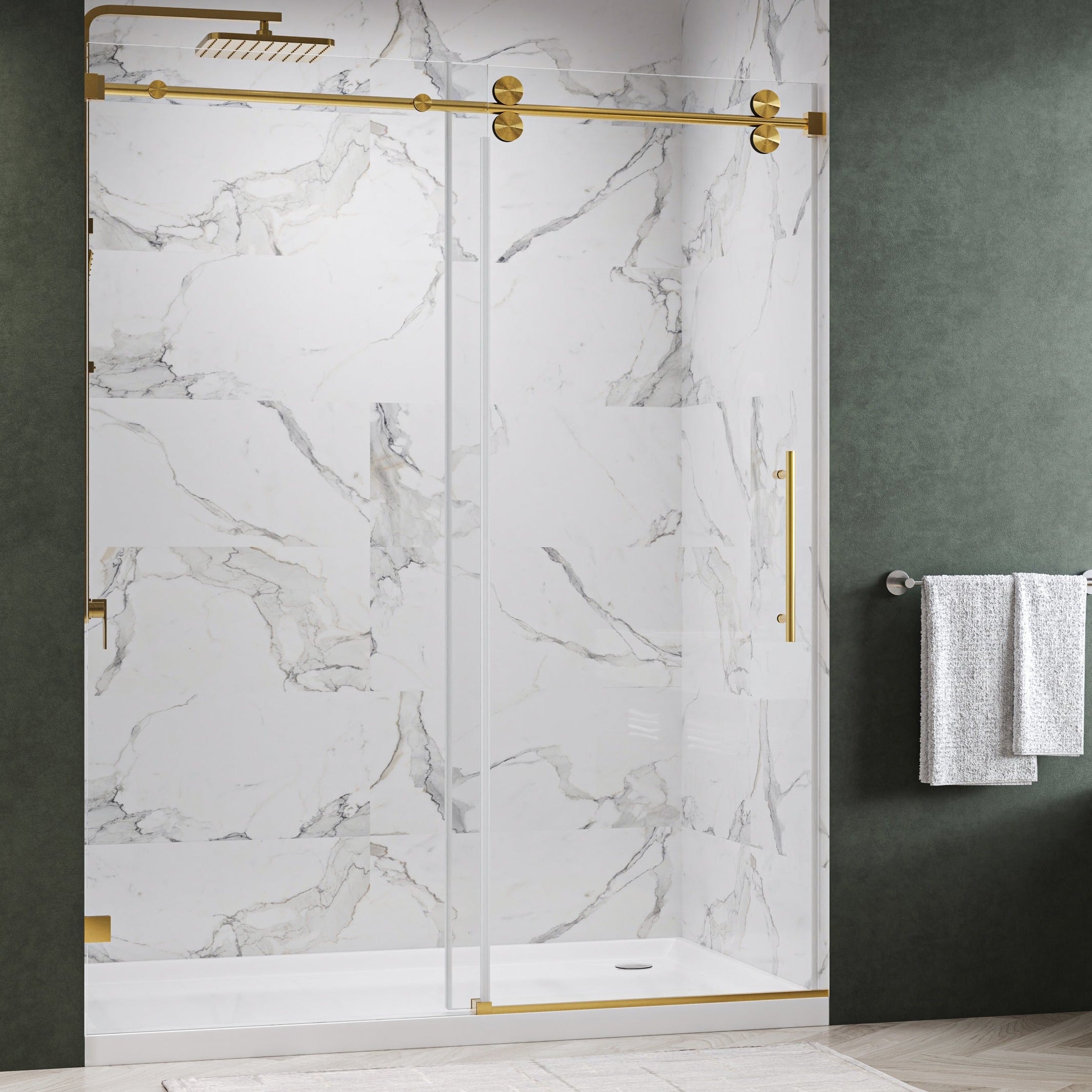 Clyra Frameless Single Sliding Shower Door with 3/8" Clear Tempered Glass