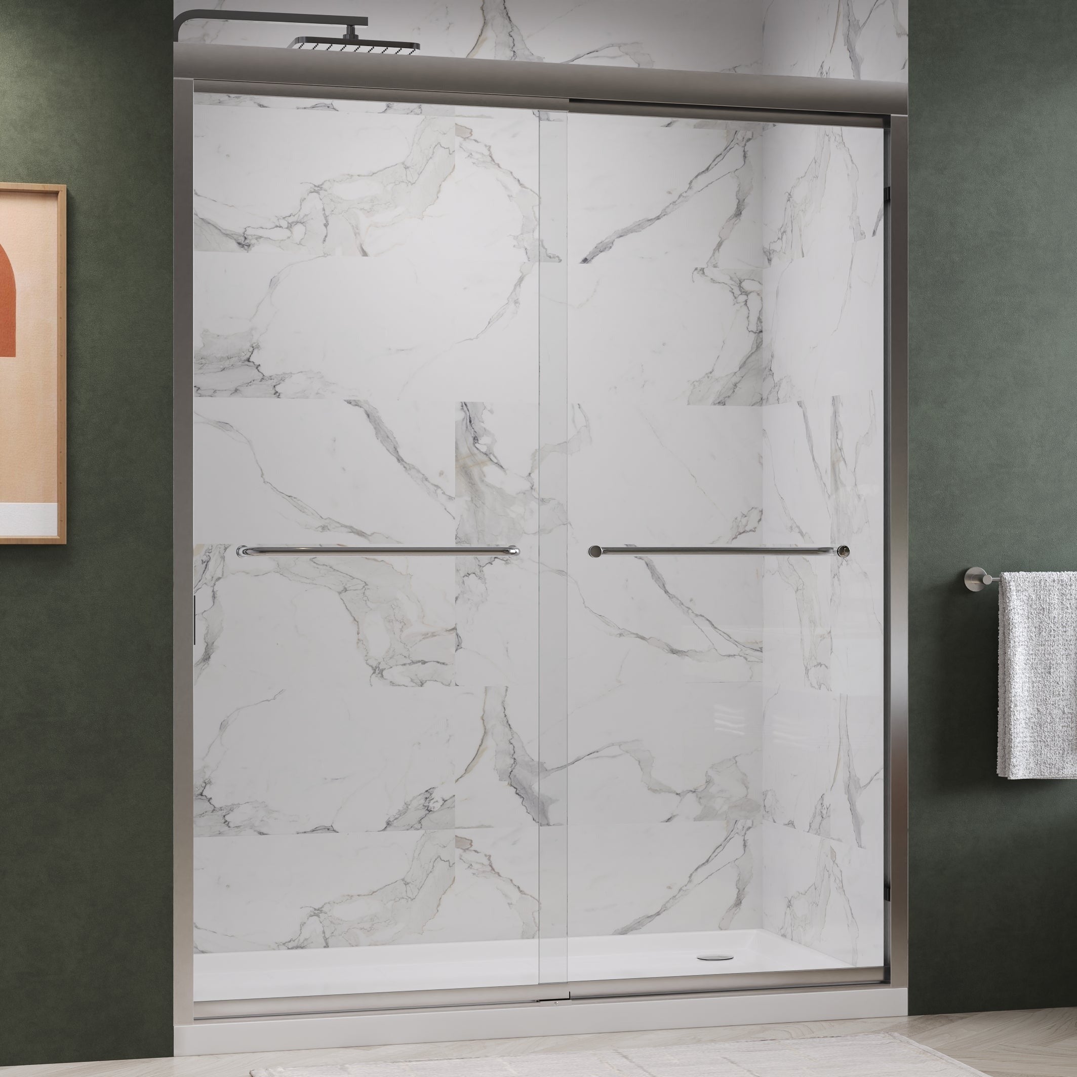 Fusion Framed Double Sliding Shower Door with 5/16" Clear Tempered Glass