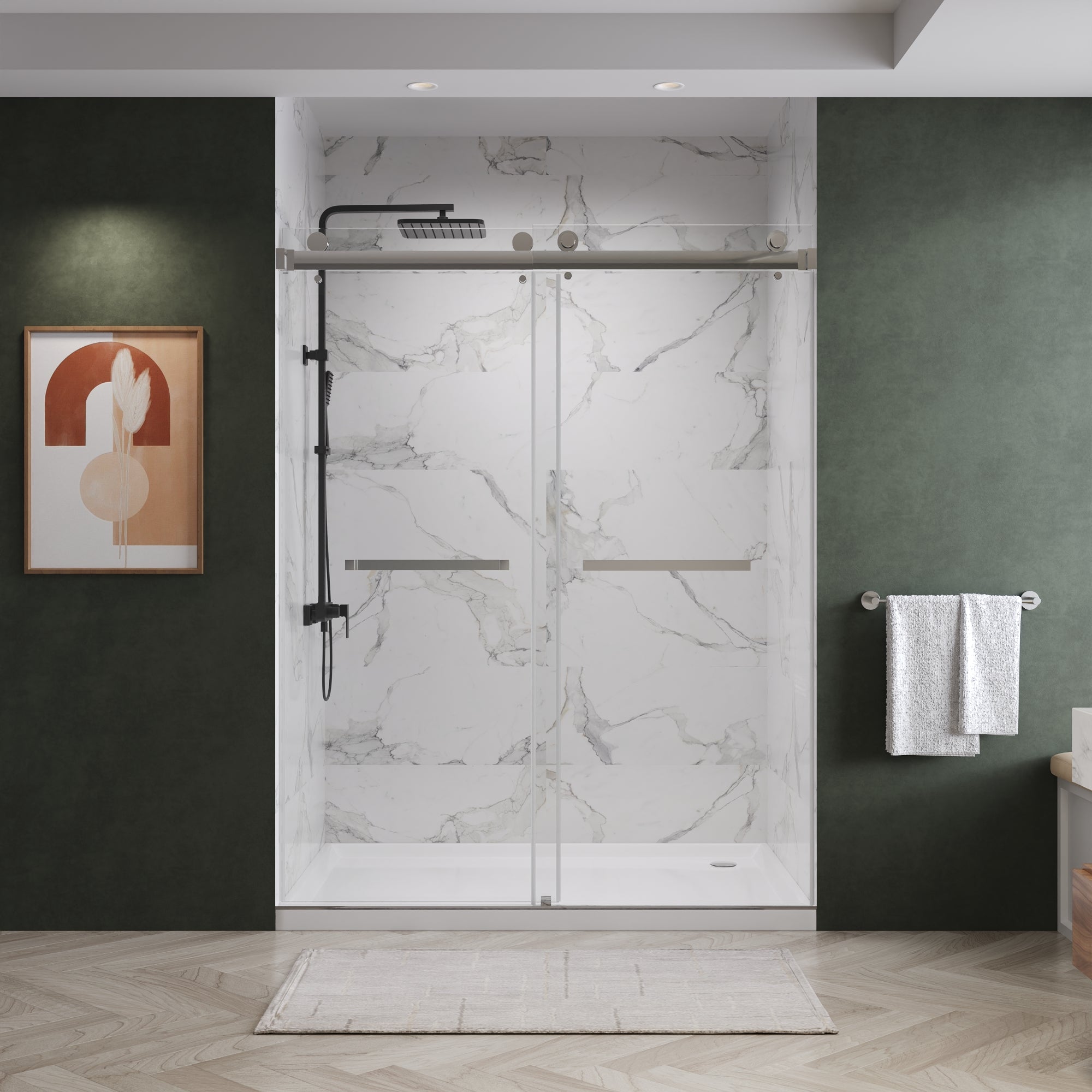 Maris Frameless Double Sliding Shower Door with 3/8" Clear Tempered Glass