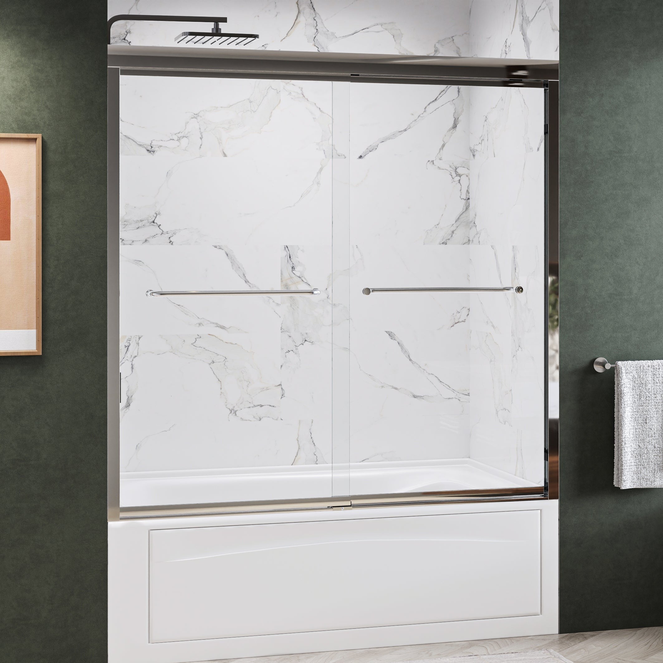 Fusion Framed Double Sliding Shower Door with 5/16" Clear Tempered Glass