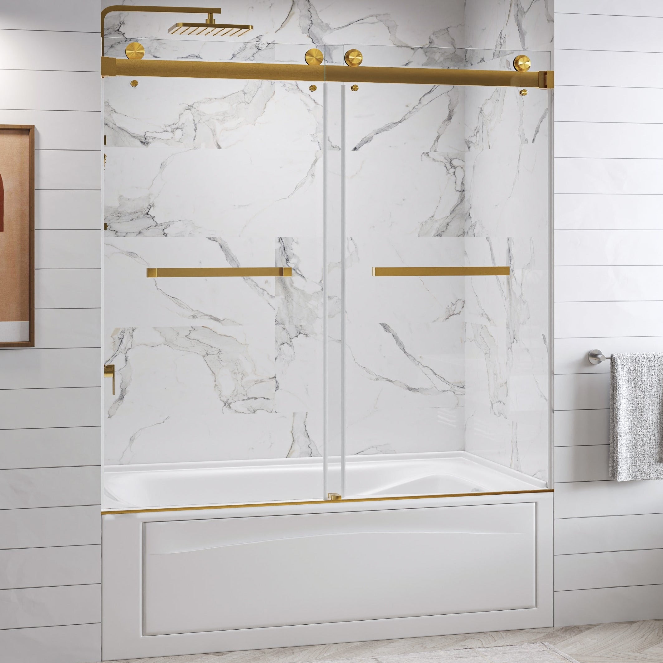 Maris Bathtub Frameless Double Sliding Shower Door with 3/8" Clear Tempered Glass