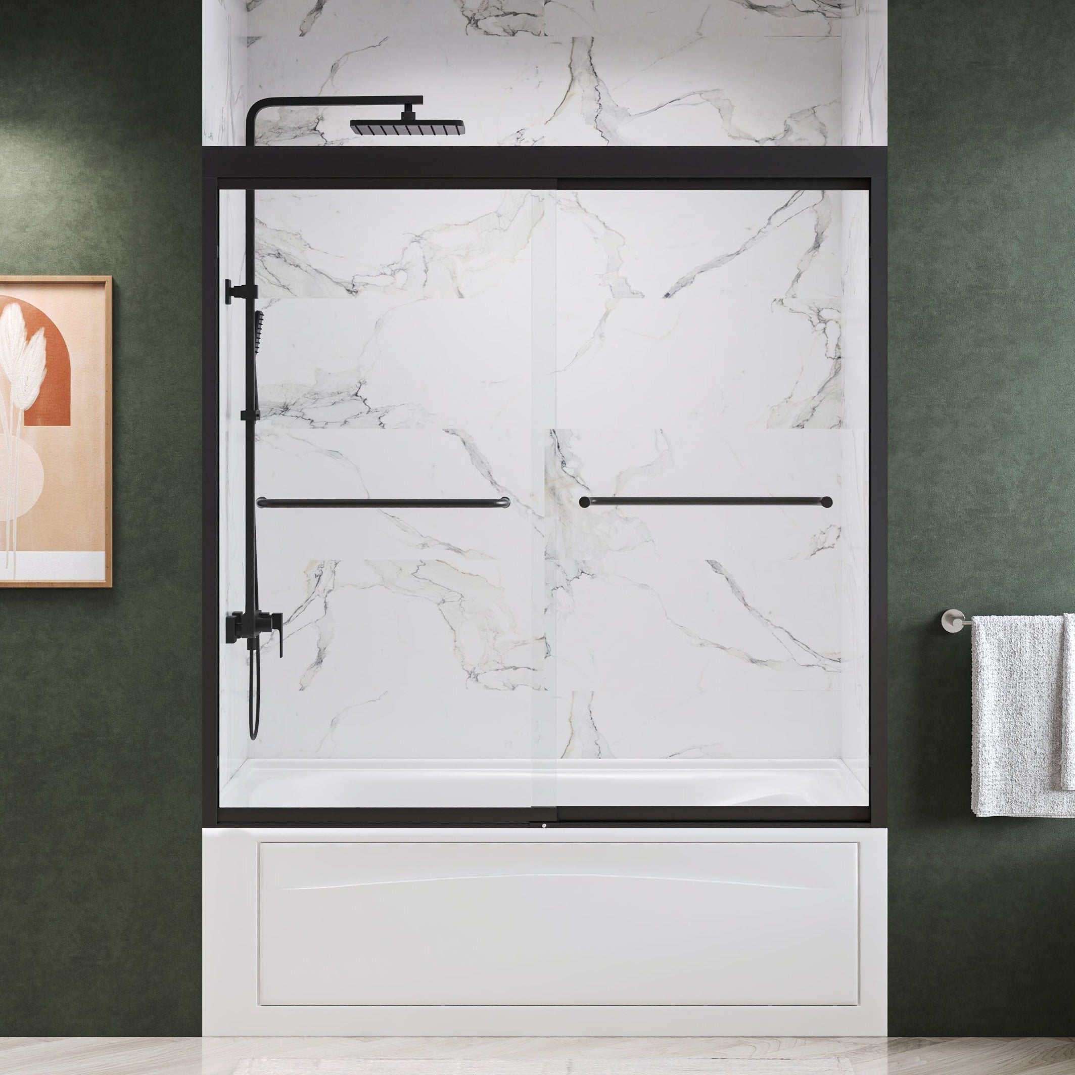 Fusion Framed Double Sliding Shower Door with 5/16" Clear Tempered Glass