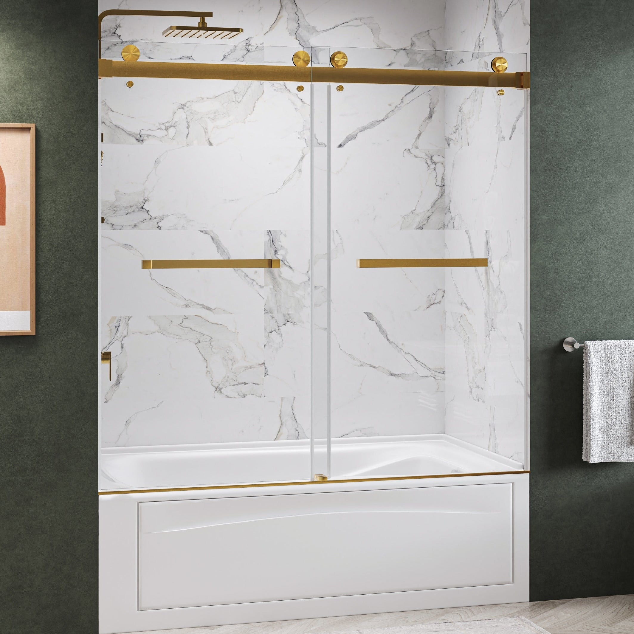 Maris Bathtub Frameless Double Sliding Shower Door with 3/8" Clear Tempered Glass