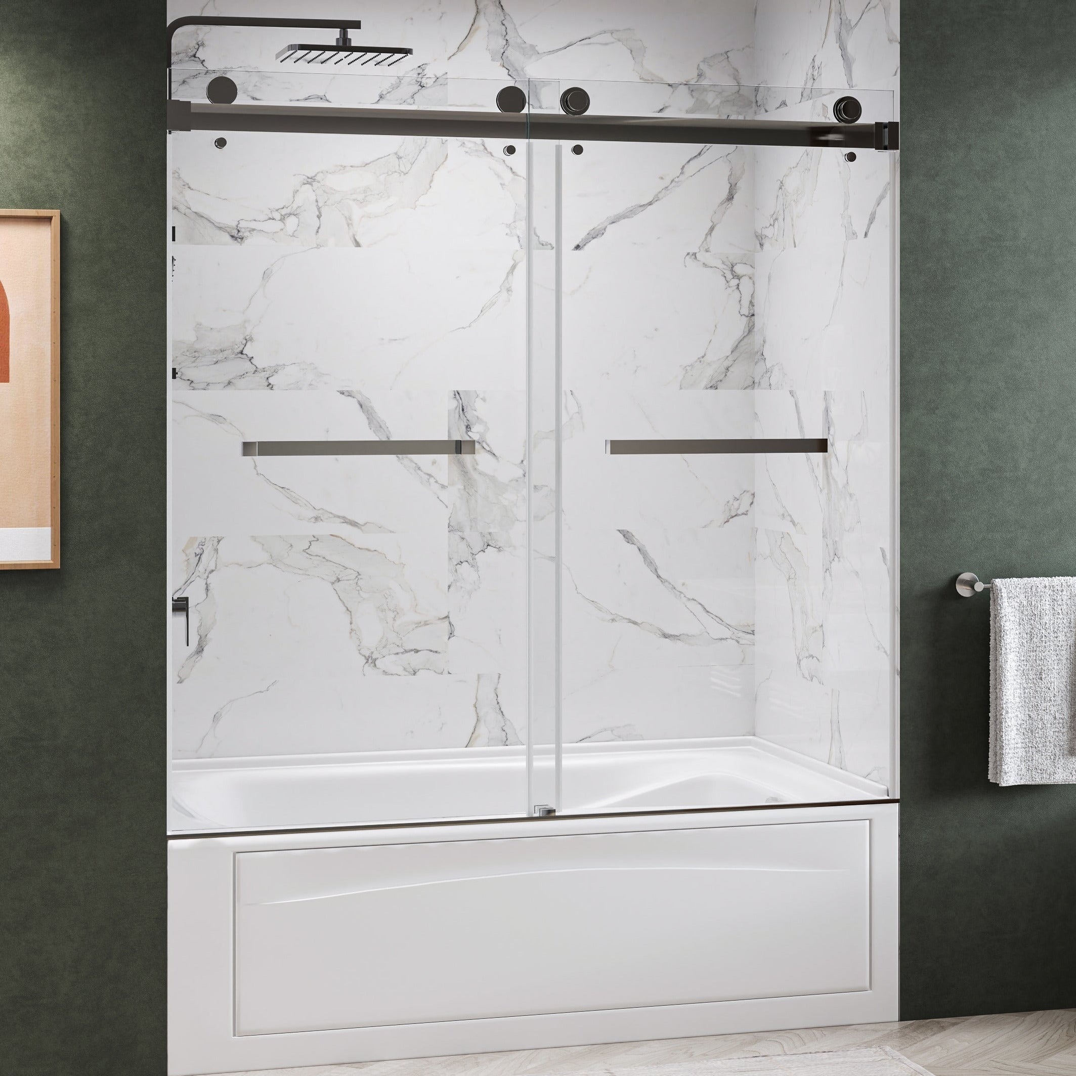 Maris Bathtub Frameless Double Sliding Shower Door with 3/8" Clear Tempered Glass
