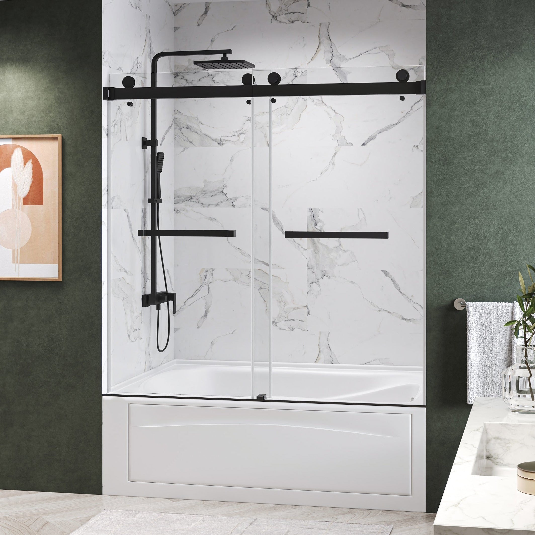 Maris Bathtub Frameless Double Sliding Shower Door with 3/8" Clear Tempered Glass