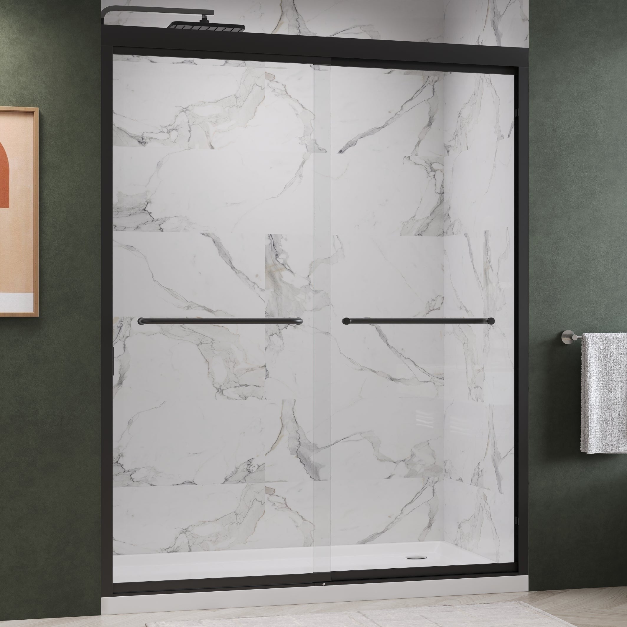Fusion Framed Double Sliding Shower Door with 5/16" Clear Tempered Glass