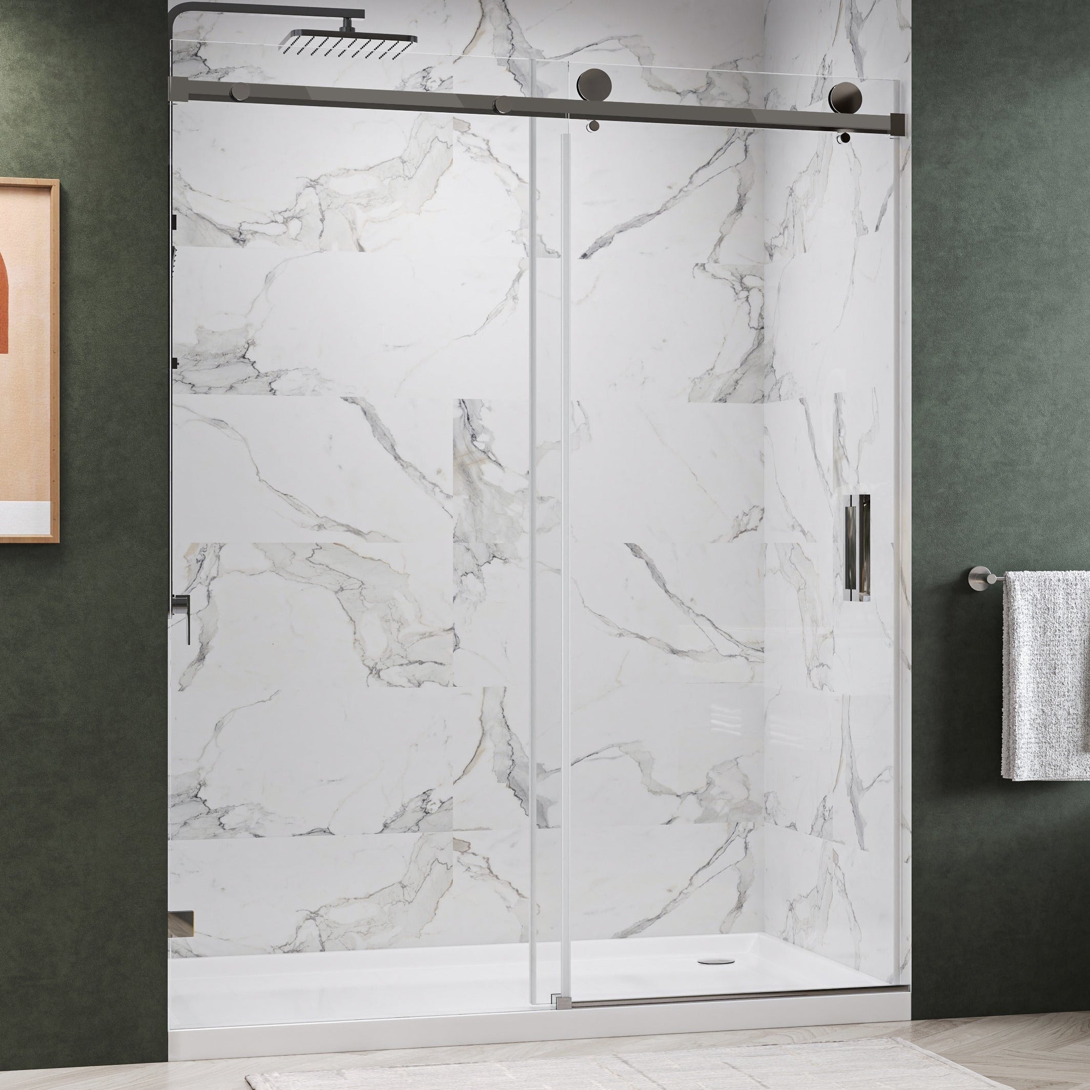 Oceana Frameless Single Sliding Shower Door with 3/8" Clear Tempered Glass