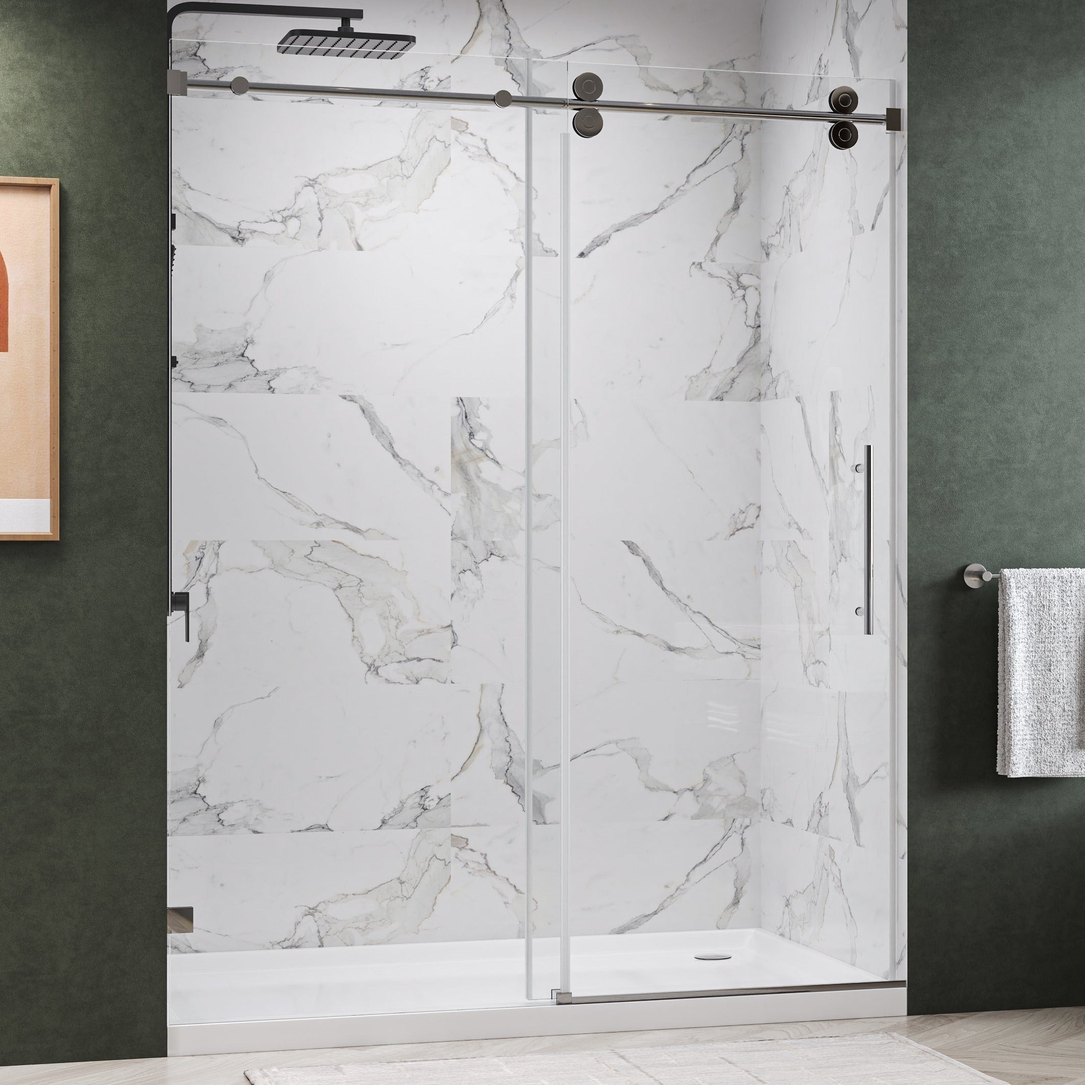 Clyra Frameless Single Sliding Shower Door with 3/8" Clear Tempered Glass