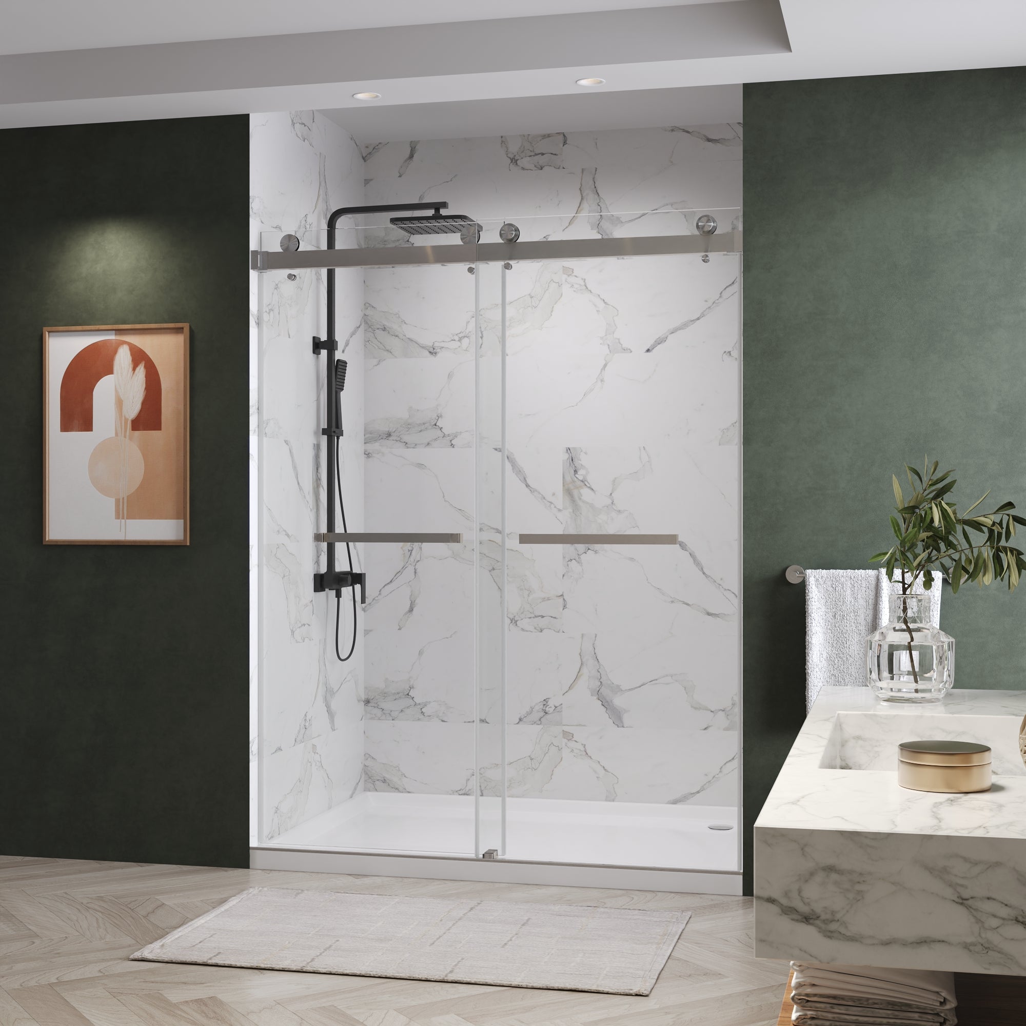 Maris Frameless Double Sliding Shower Door with 3/8" Clear Tempered Glass
