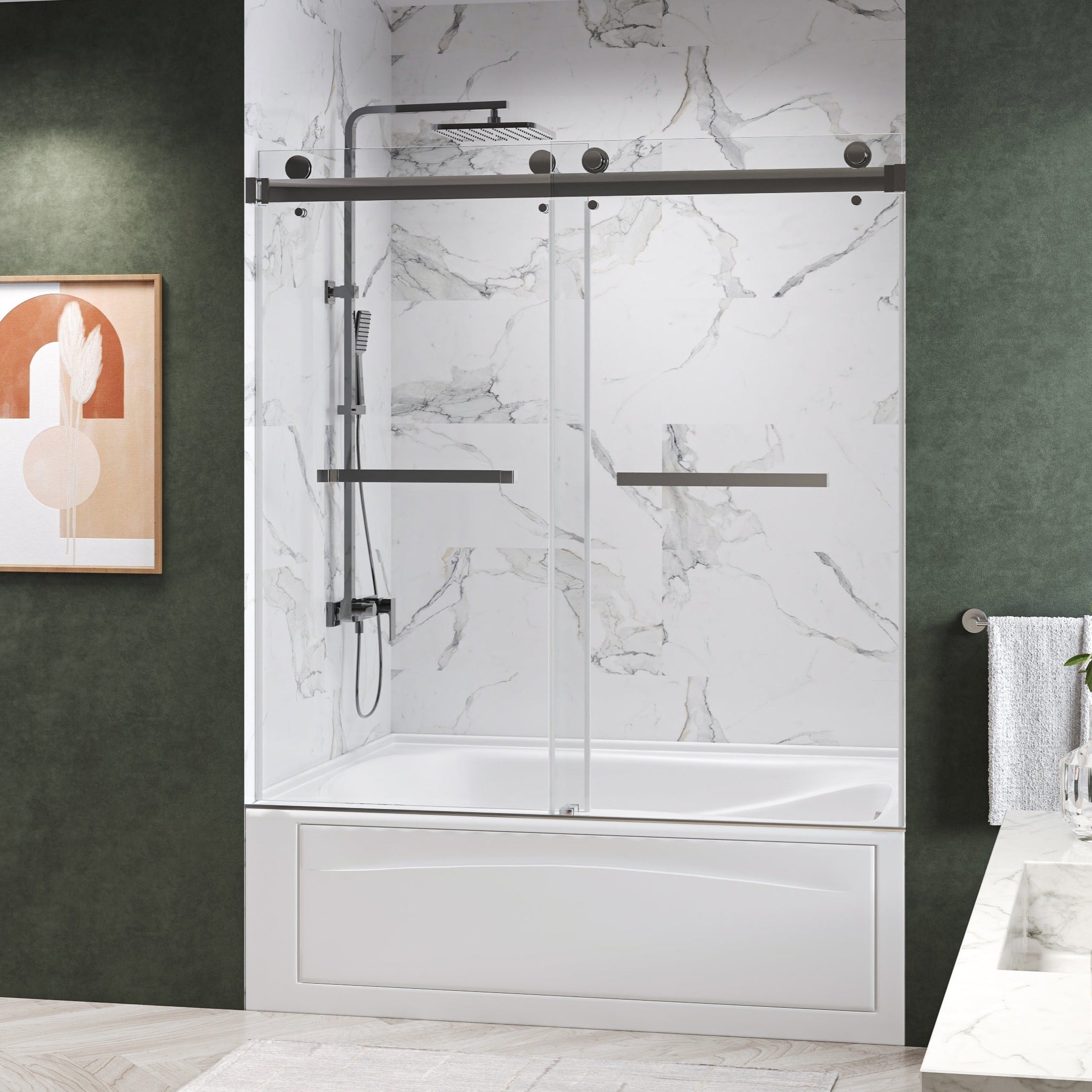 Maris Bathtub Frameless Double Sliding Shower Door with 3/8" Clear Tempered Glass