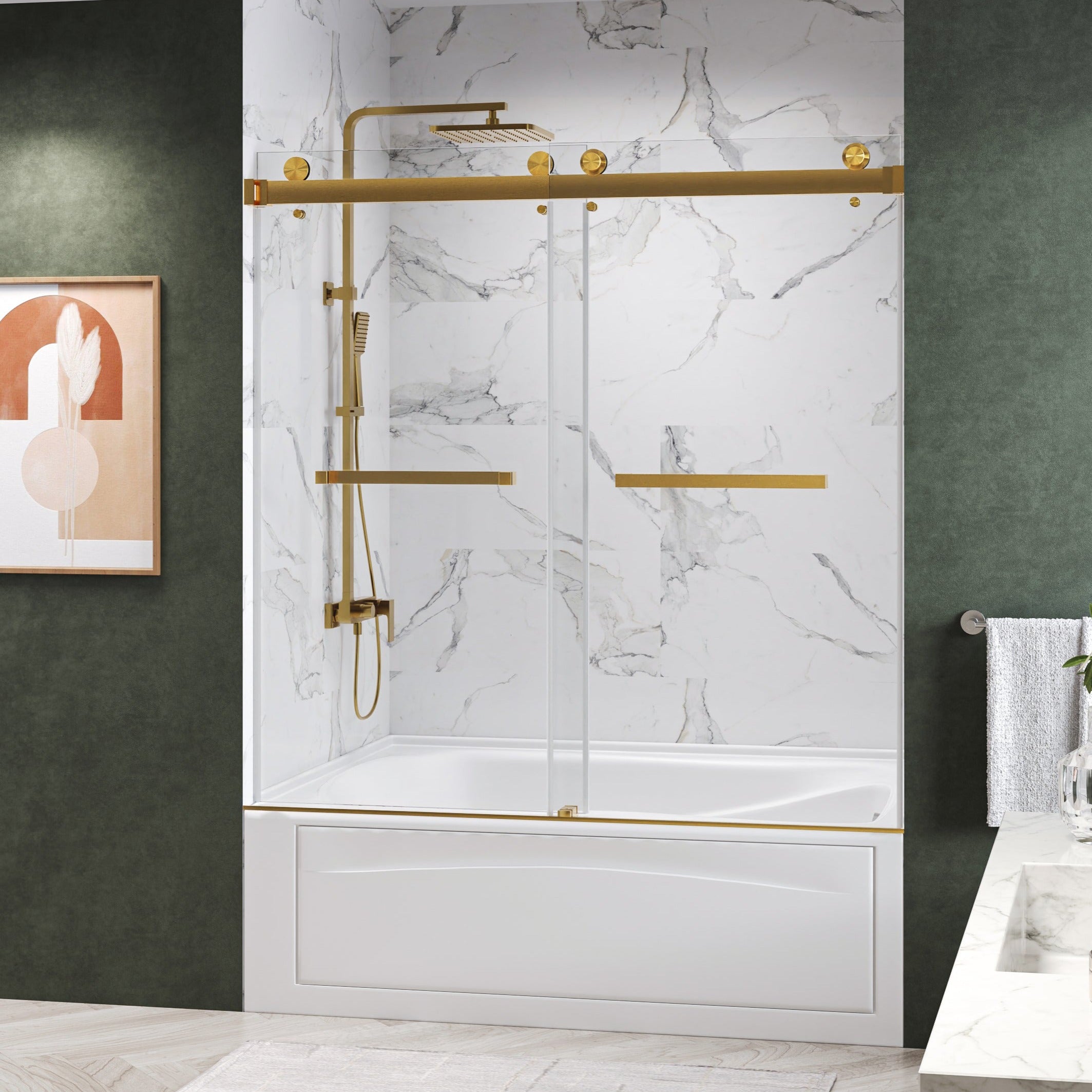 Maris Bathtub Frameless Double Sliding Shower Door with 3/8" Clear Tempered Glass