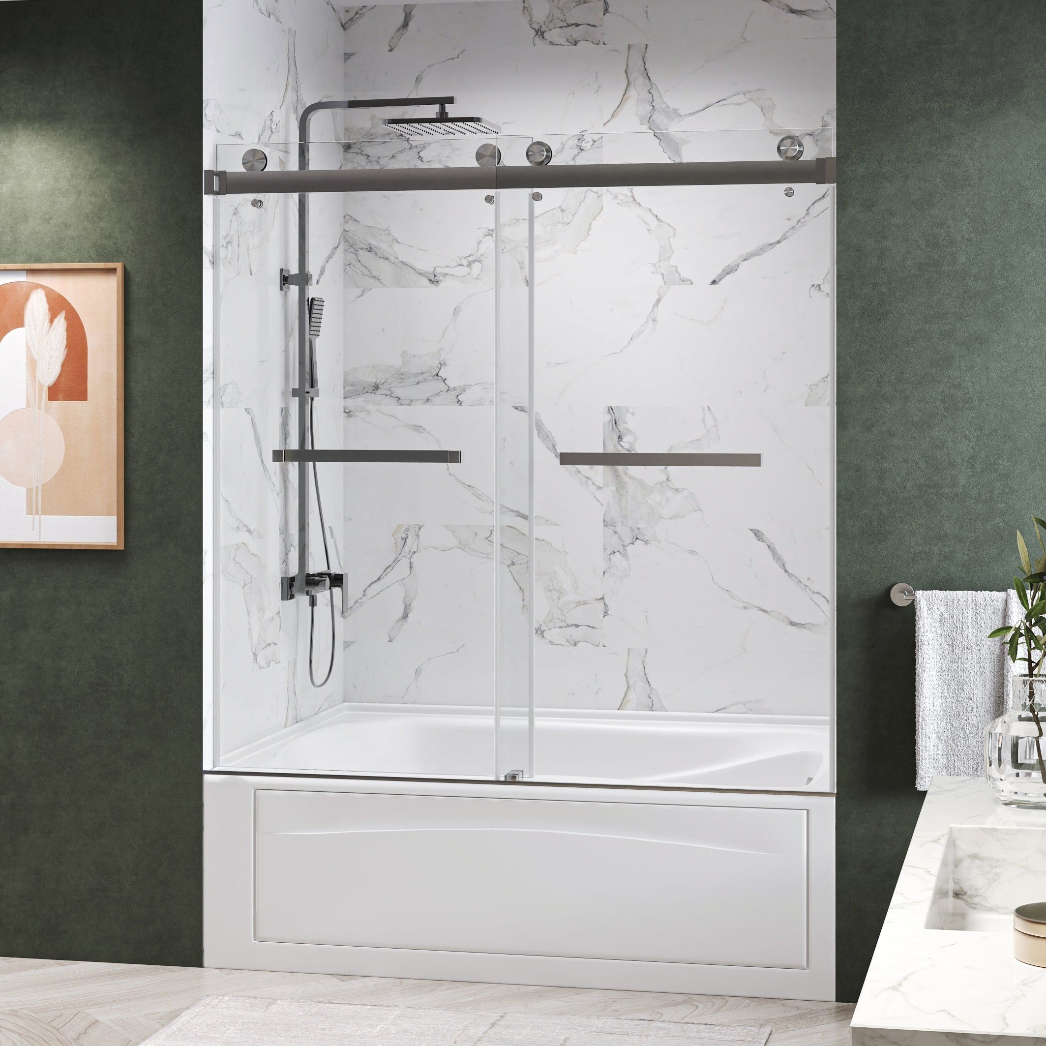 Maris Bathtub Frameless Double Sliding Shower Door with 3/8" Clear Tempered Glass