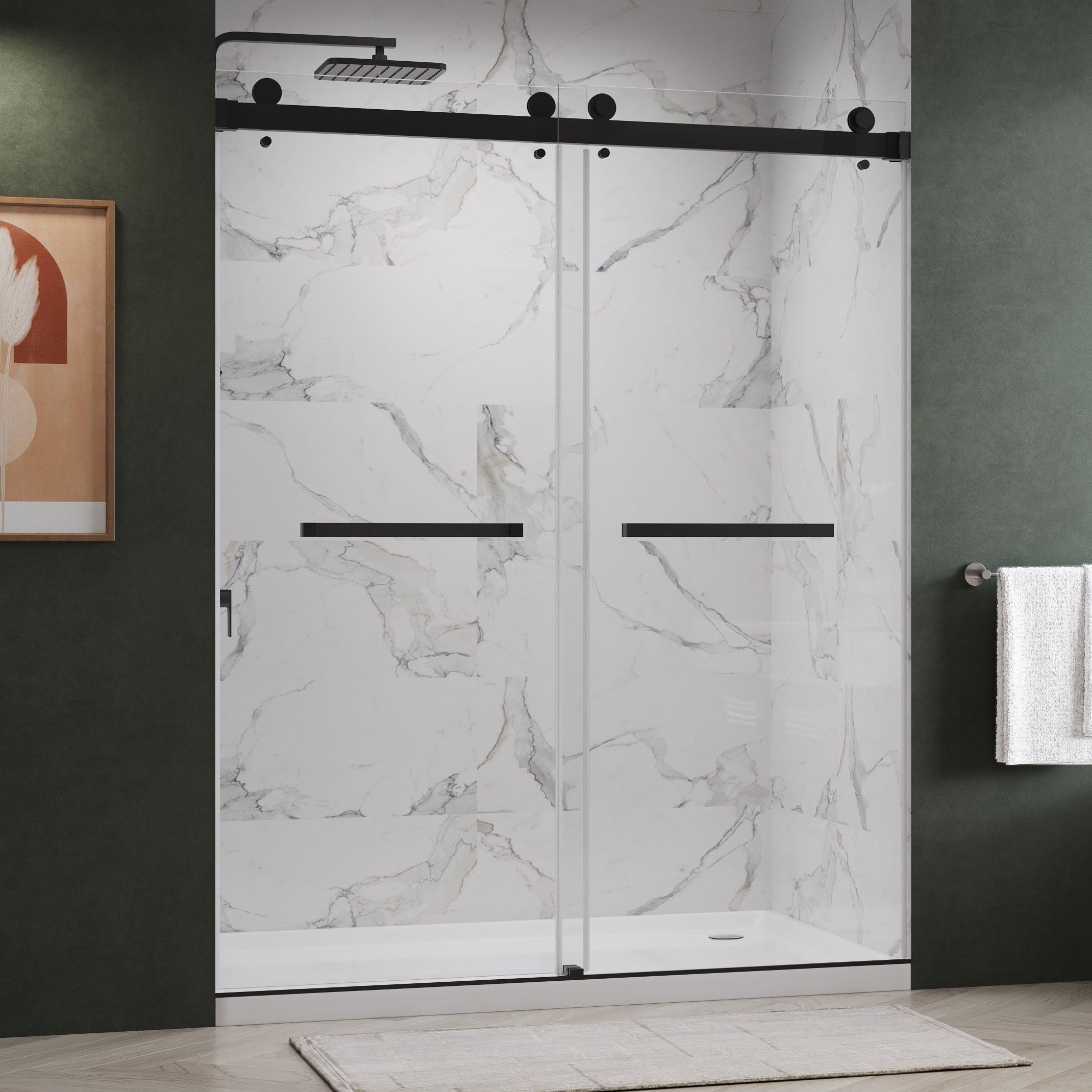 Maris Frameless Double Sliding Shower Door with 3/8" Clear Tempered Glass