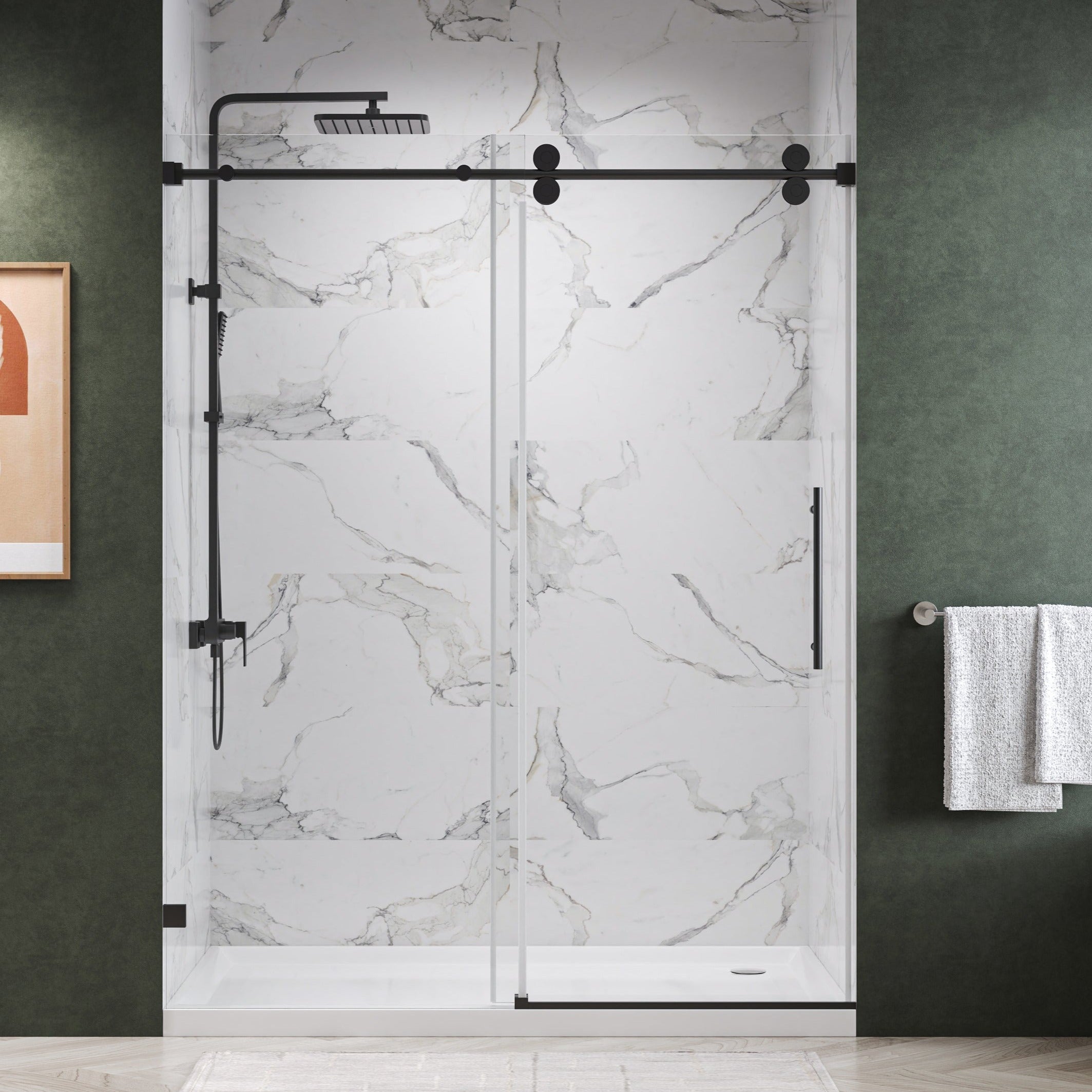 Clyra Frameless Single Sliding Shower Door with 3/8" Clear Tempered Glass