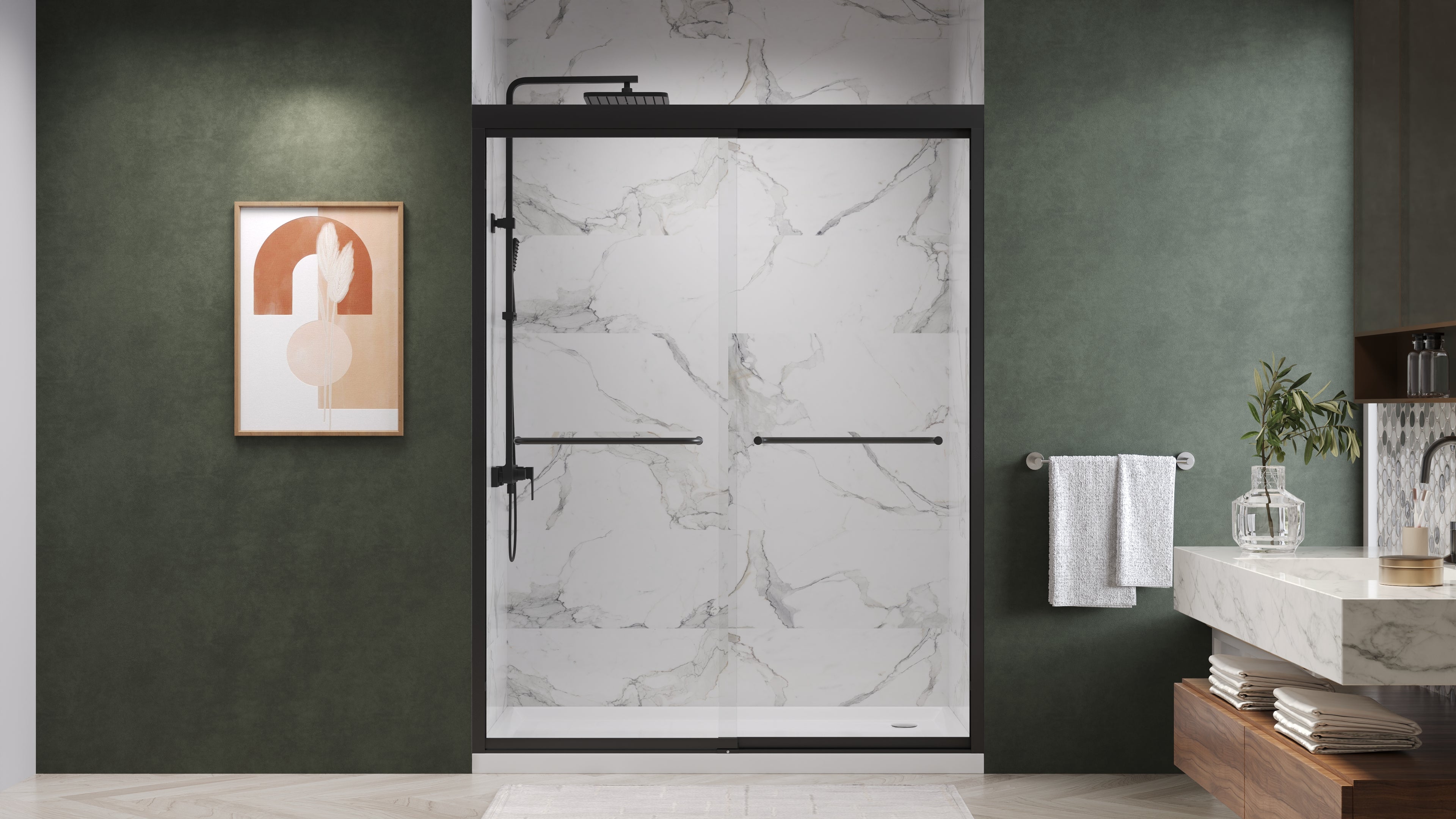 Fusion Framed Double Sliding Shower Door with 5/16" Clear Tempered Glass