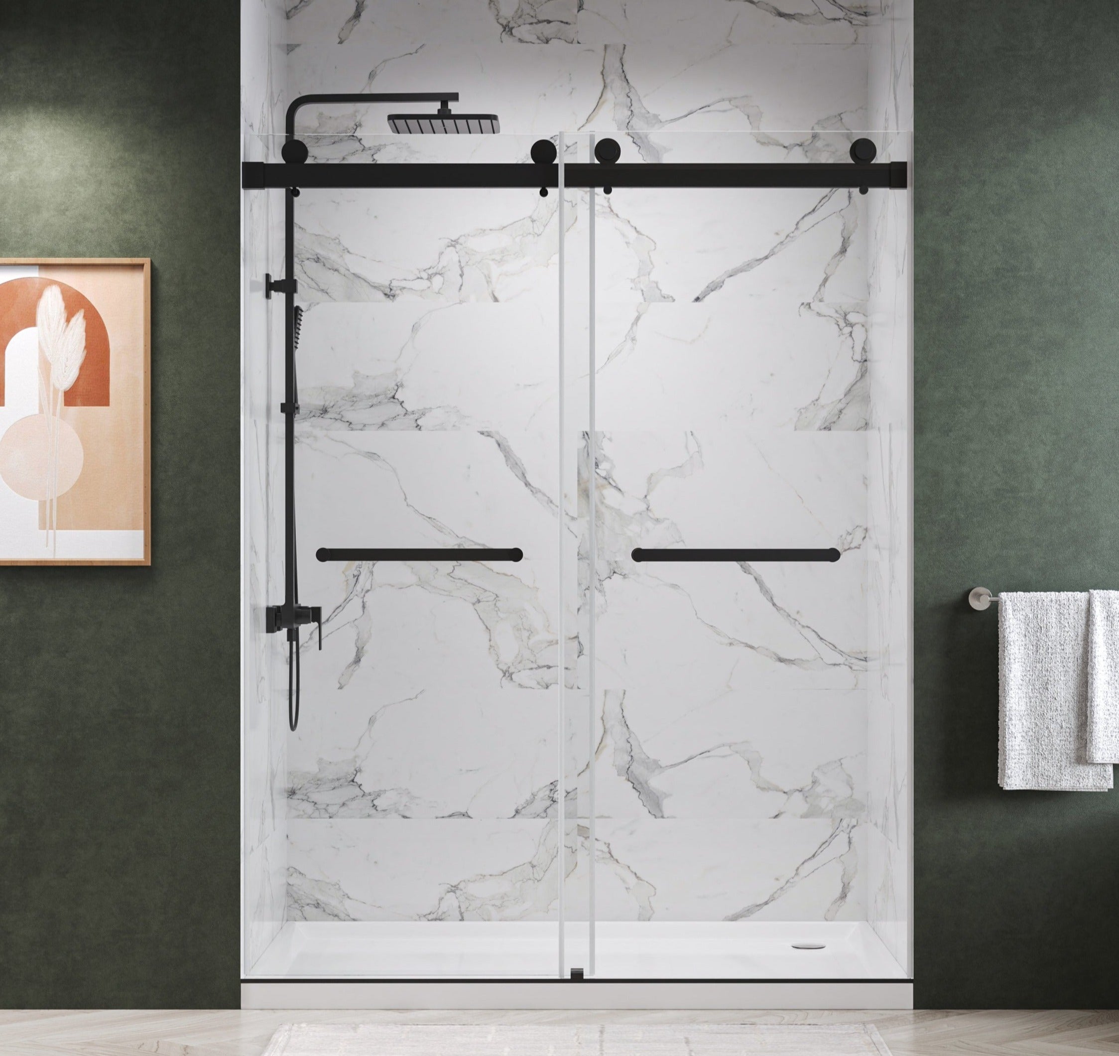 Maris-Plus Soft-Closing Frameless Double Sliding Shower Door with 3/8" Clear Tempered Glass