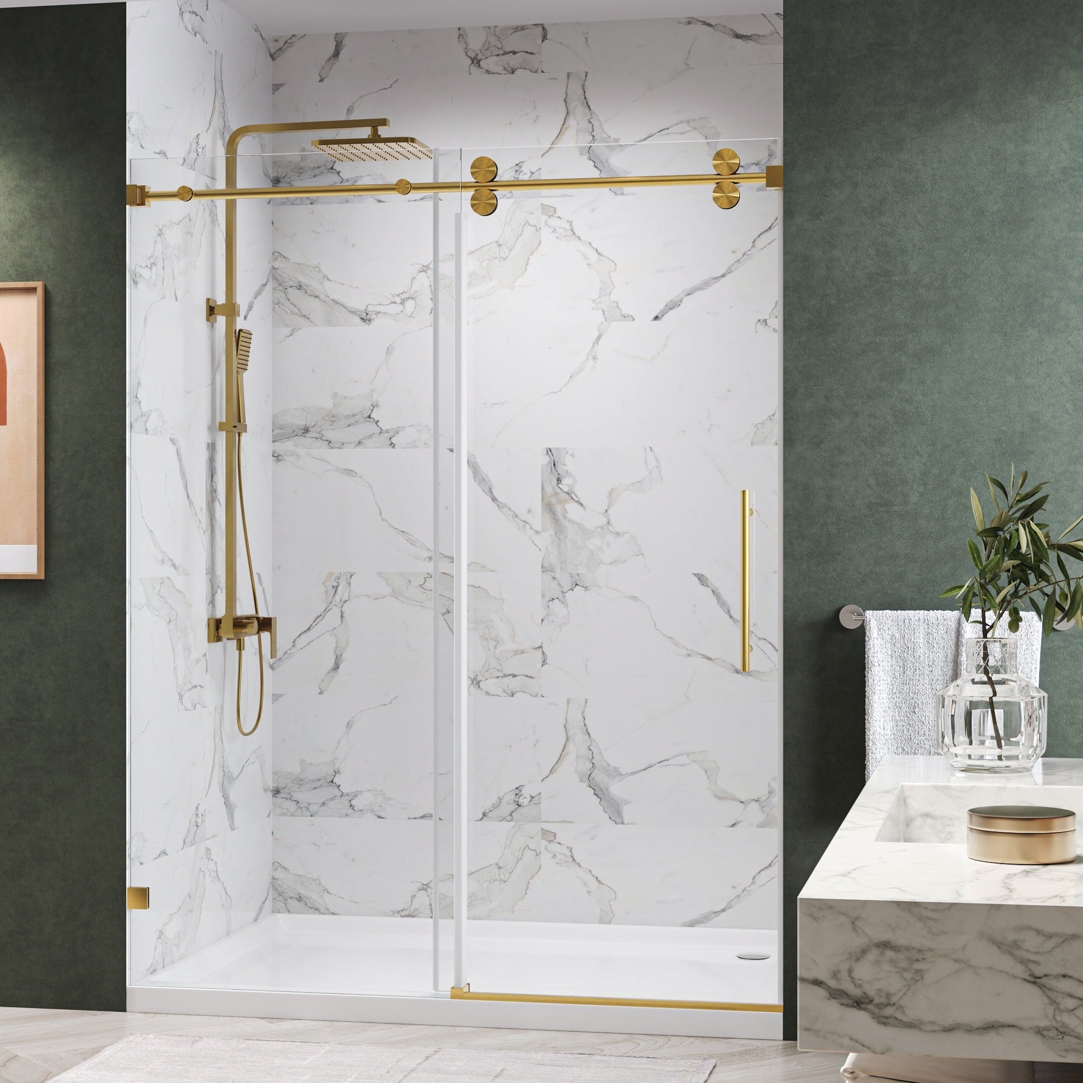 Clyra Frameless Single Sliding Shower Door with 3/8" Clear Tempered Glass