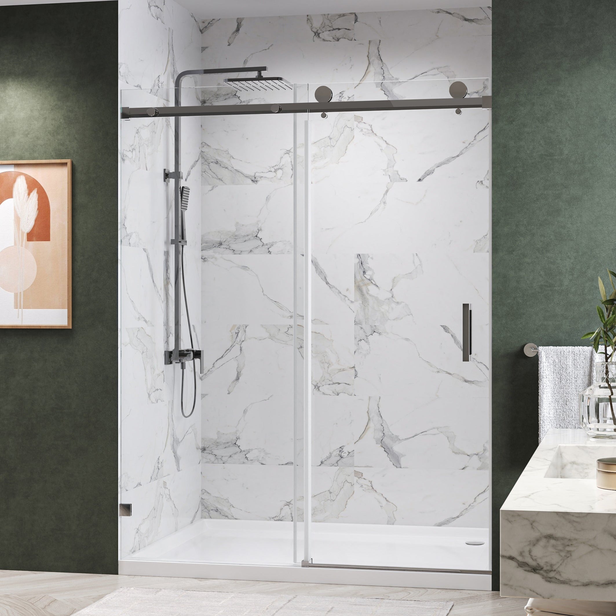 Oceana Frameless Single Sliding Shower Door with 3/8" Clear Tempered Glass