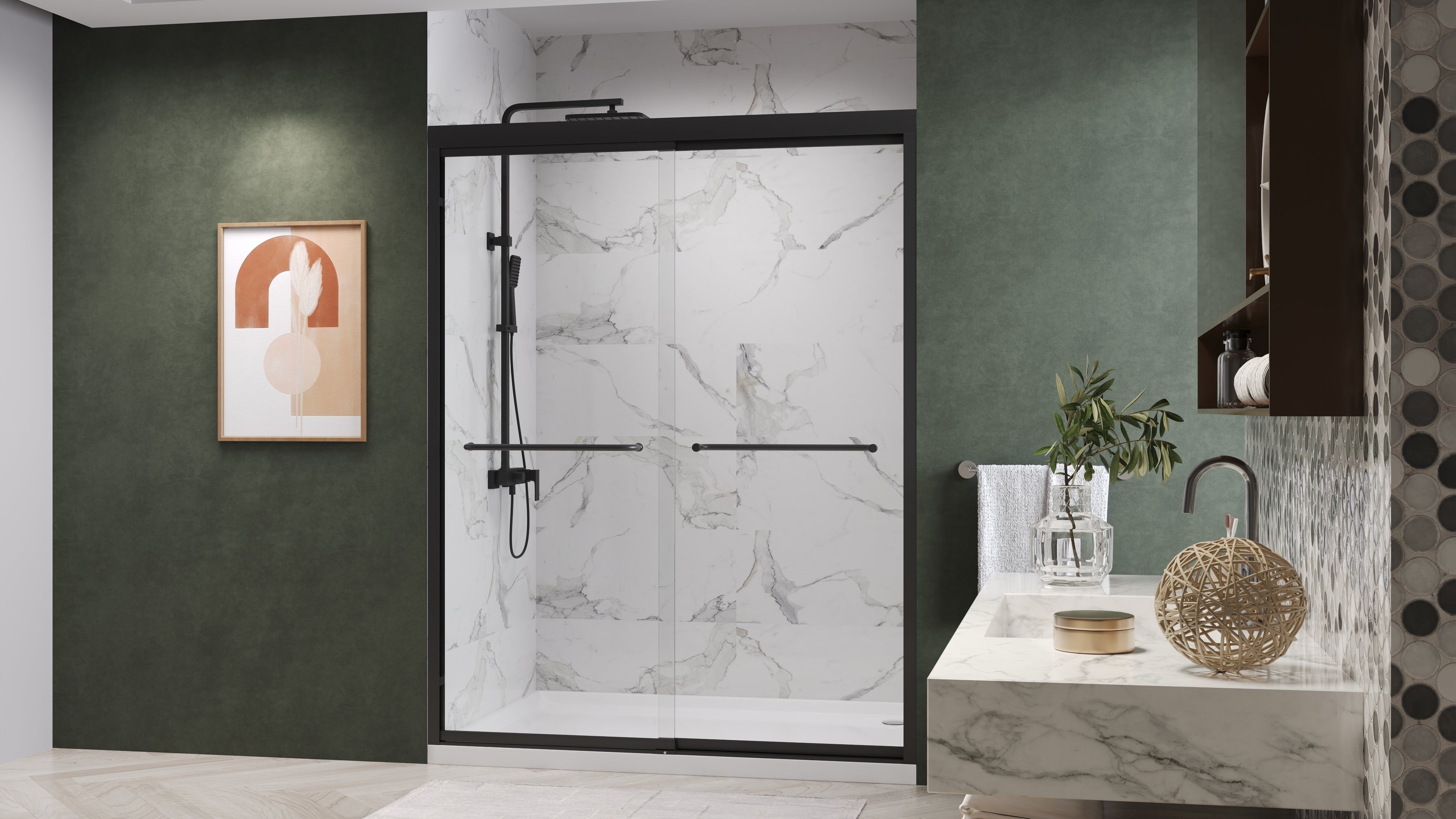 Fusion Framed Double Sliding Shower Door with 5/16" Clear Tempered Glass