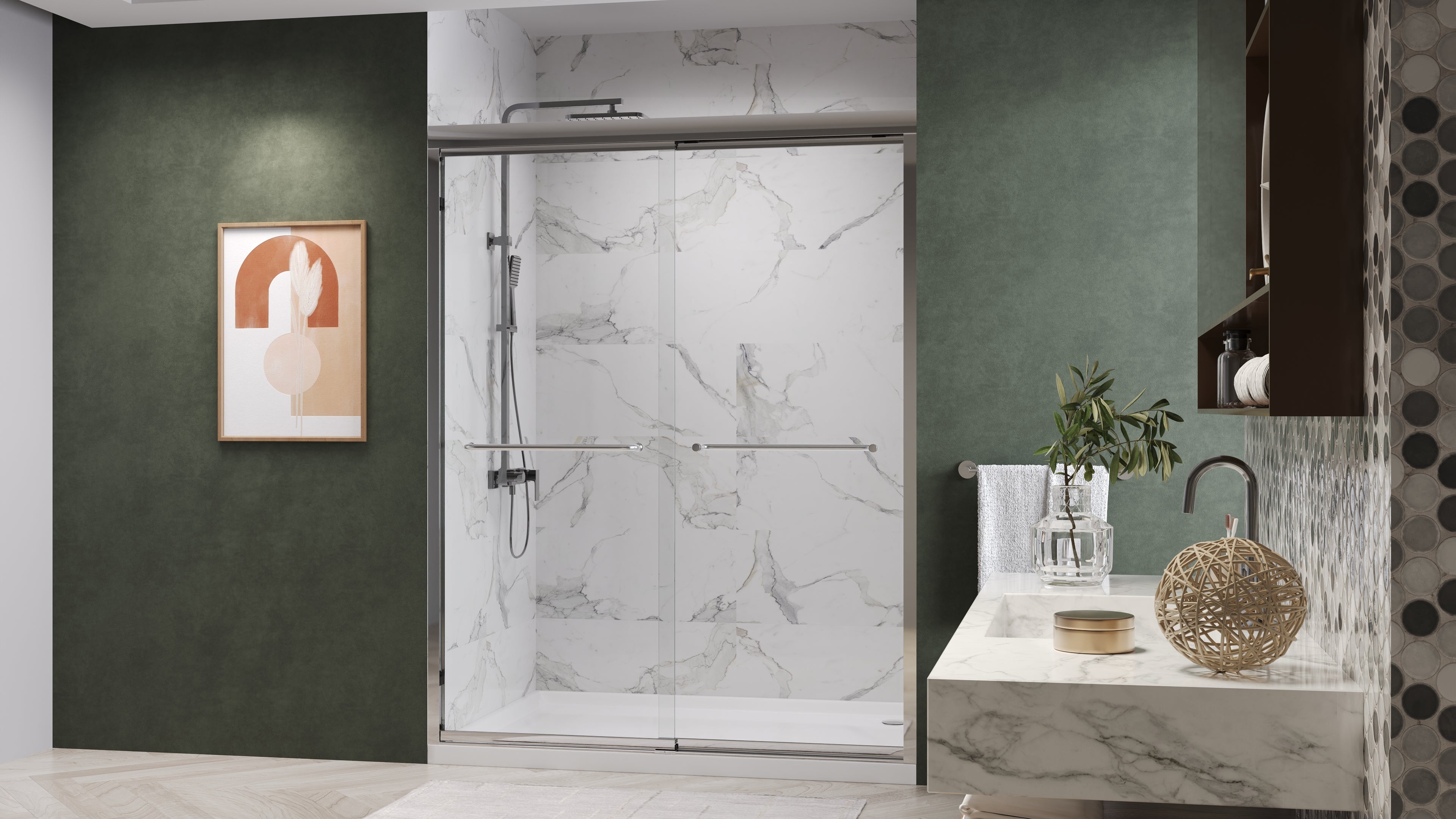 Fusion Framed Double Sliding Shower Door with 5/16" Clear Tempered Glass