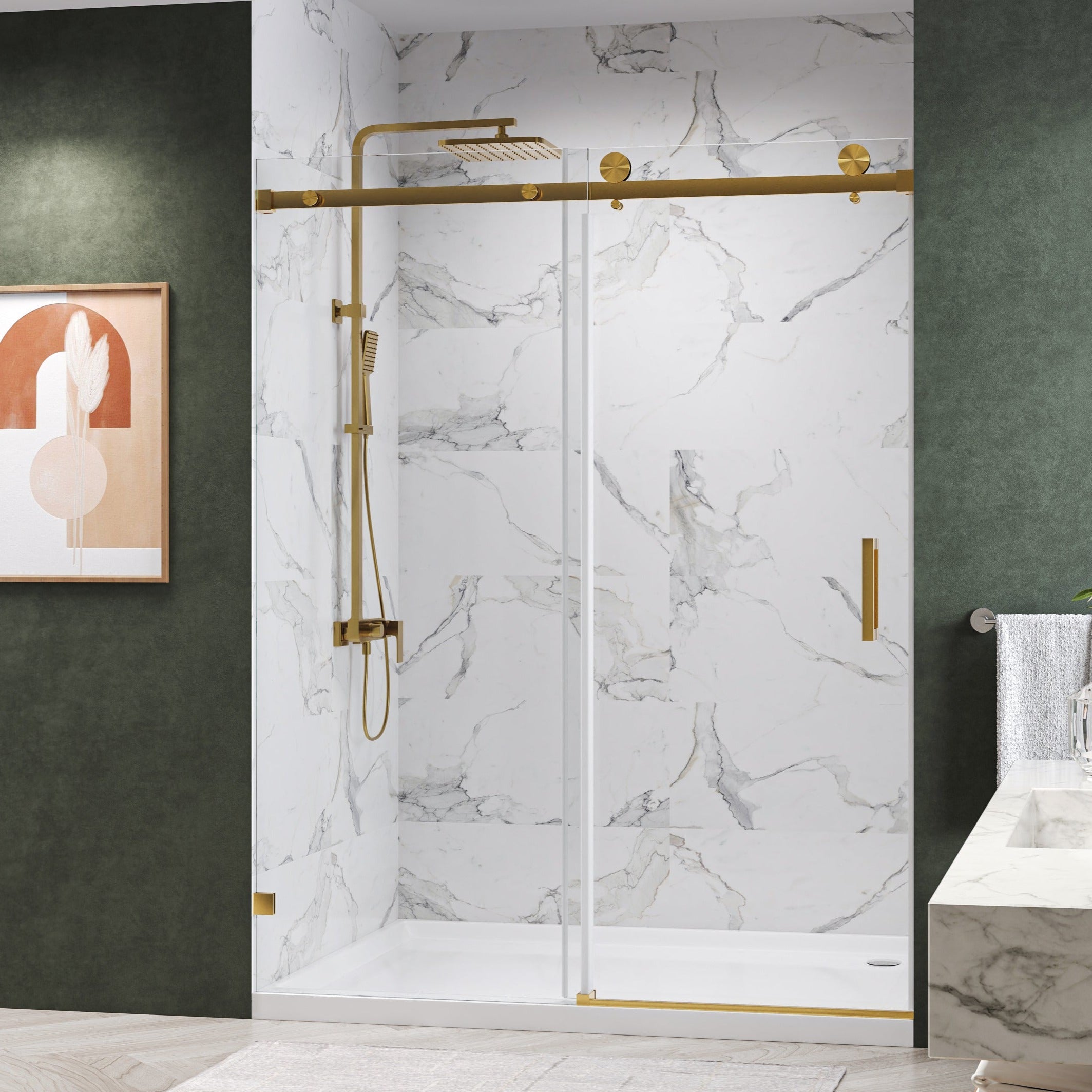 Oceana Frameless Single Sliding Shower Door with 3/8" Clear Tempered Glass