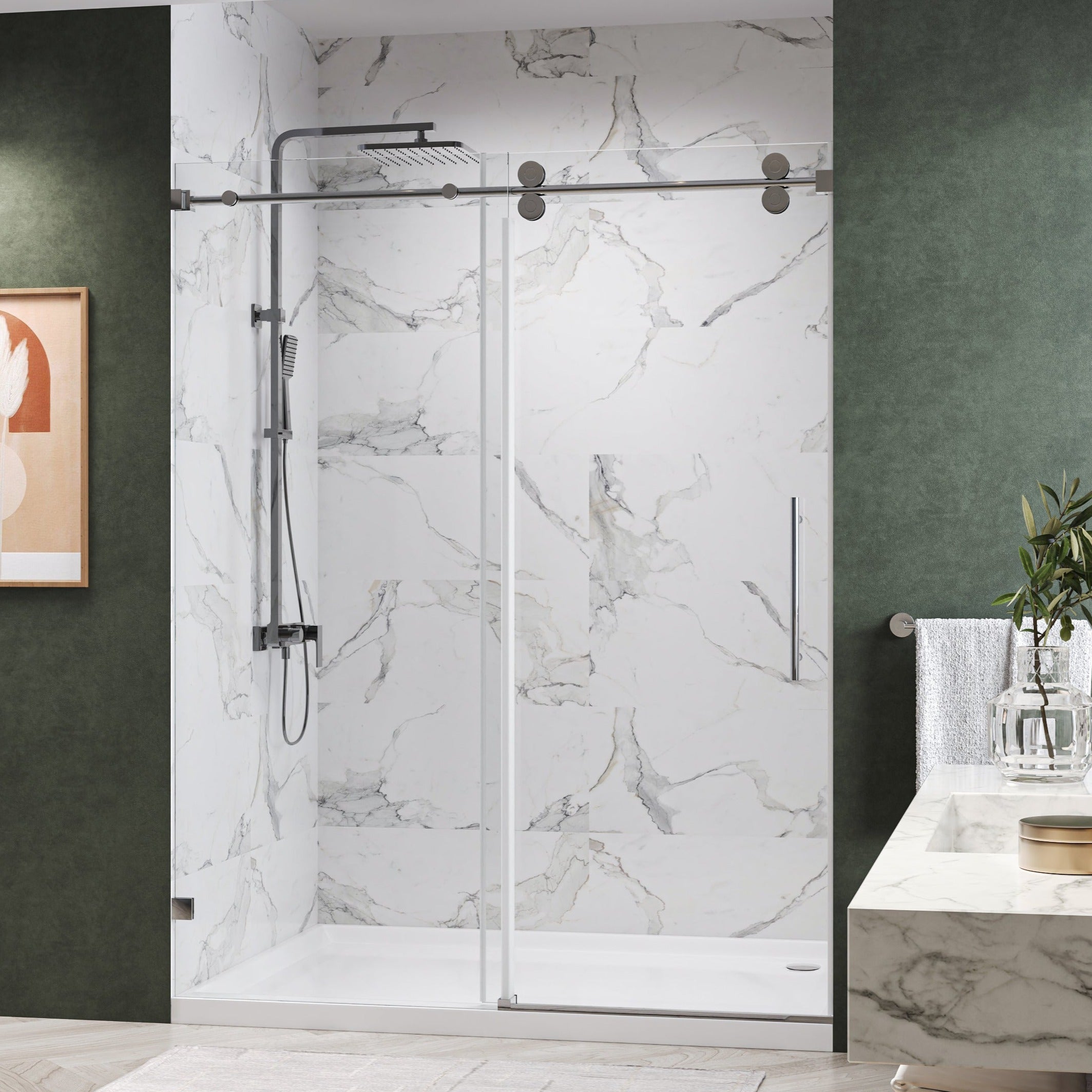 Clyra Frameless Single Sliding Shower Door with 3/8" Clear Tempered Glass