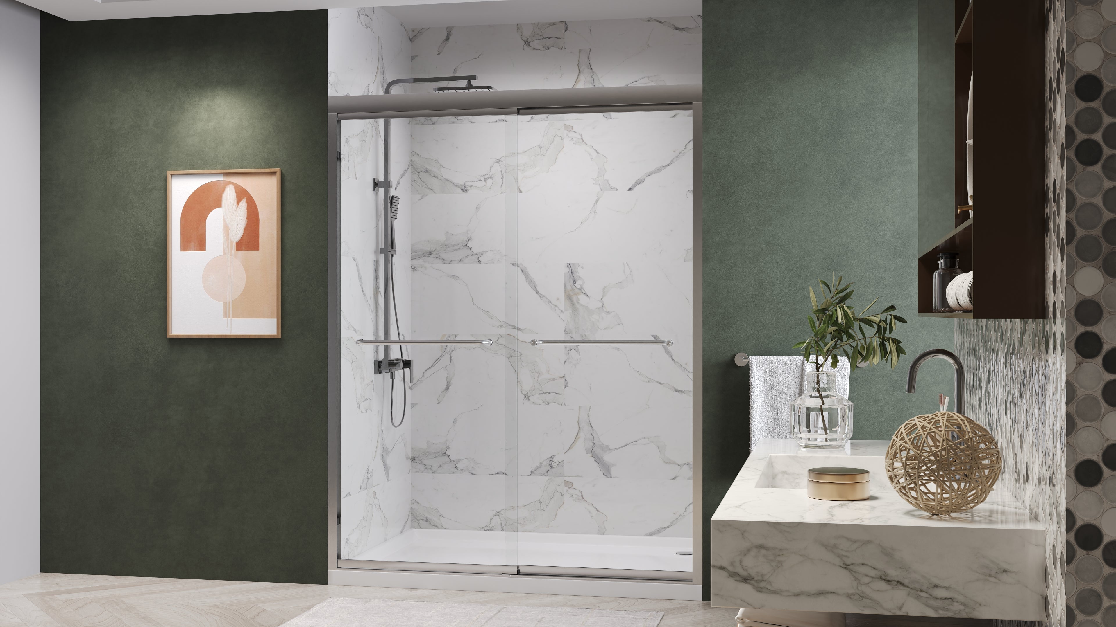 Fusion Framed Double Sliding Shower Door with 5/16" Clear Tempered Glass