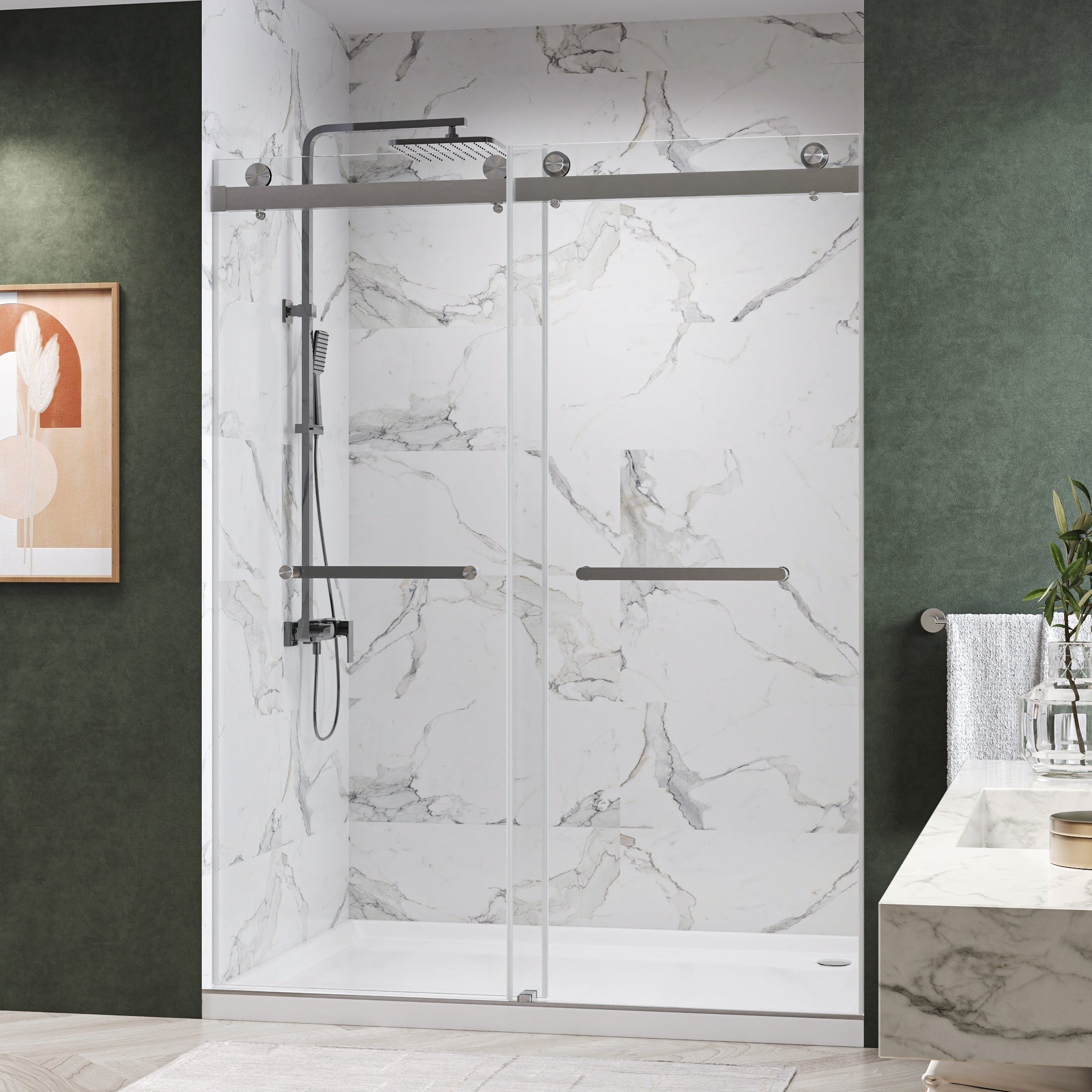 Maris-Plus Soft-Closing Frameless Double Sliding Shower Door with 3/8" Clear Tempered Glass
