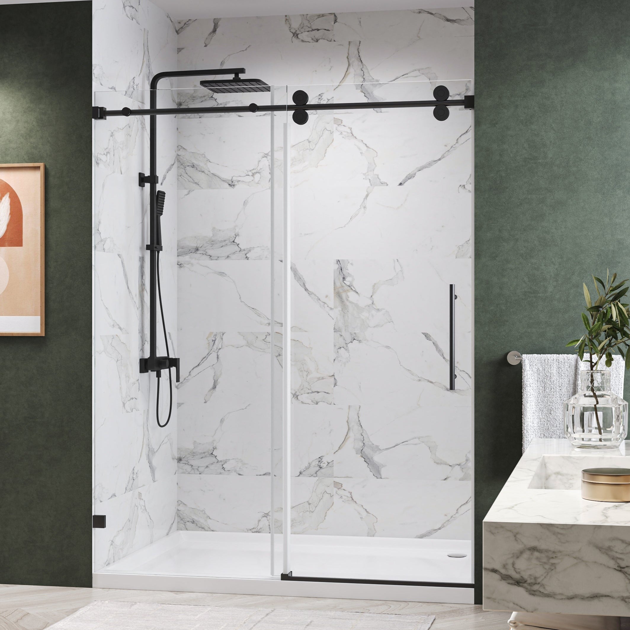 Clyra Frameless Single Sliding Shower Door with 3/8" Clear Tempered Glass