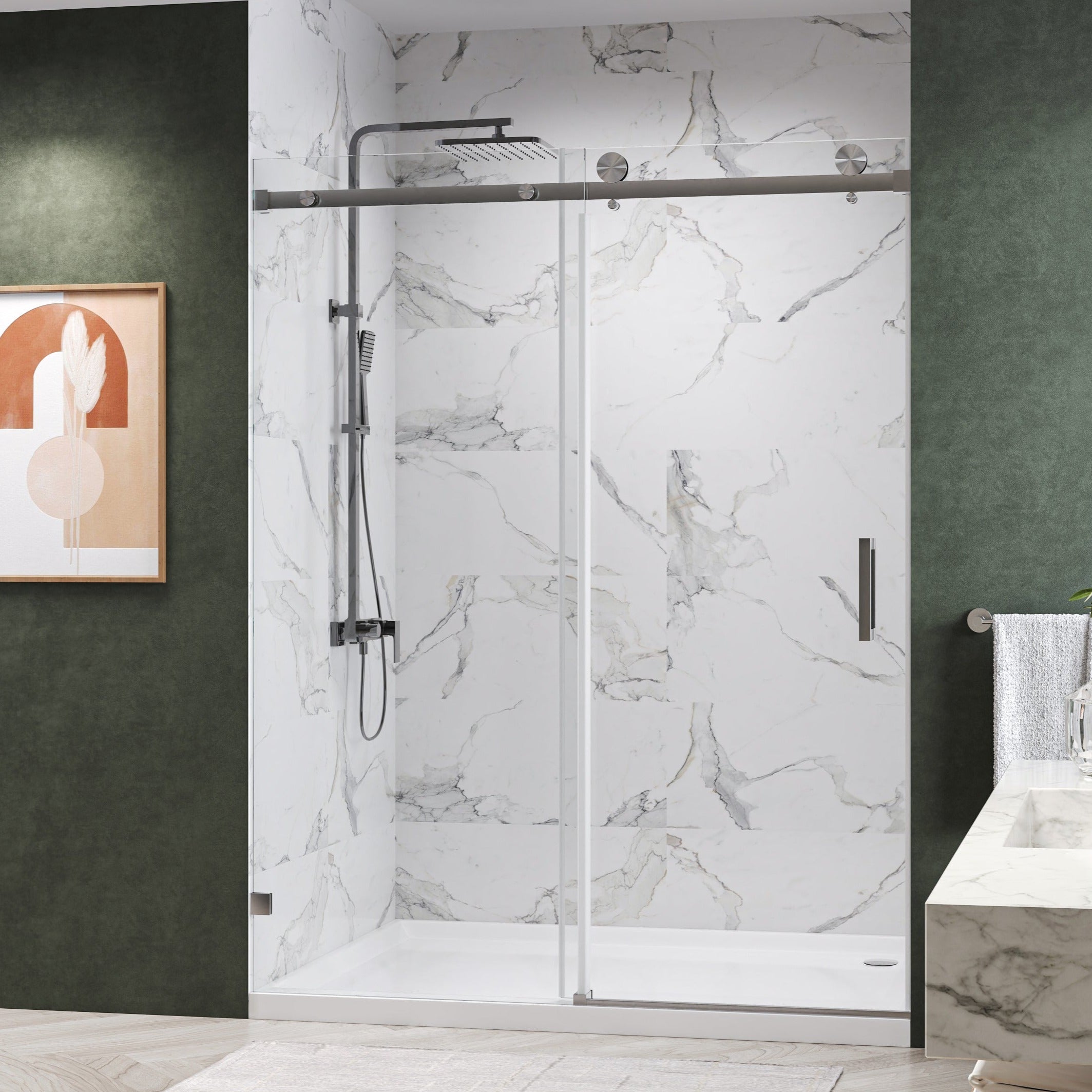 Oceana Frameless Single Sliding Shower Door with 3/8" Clear Tempered Glass
