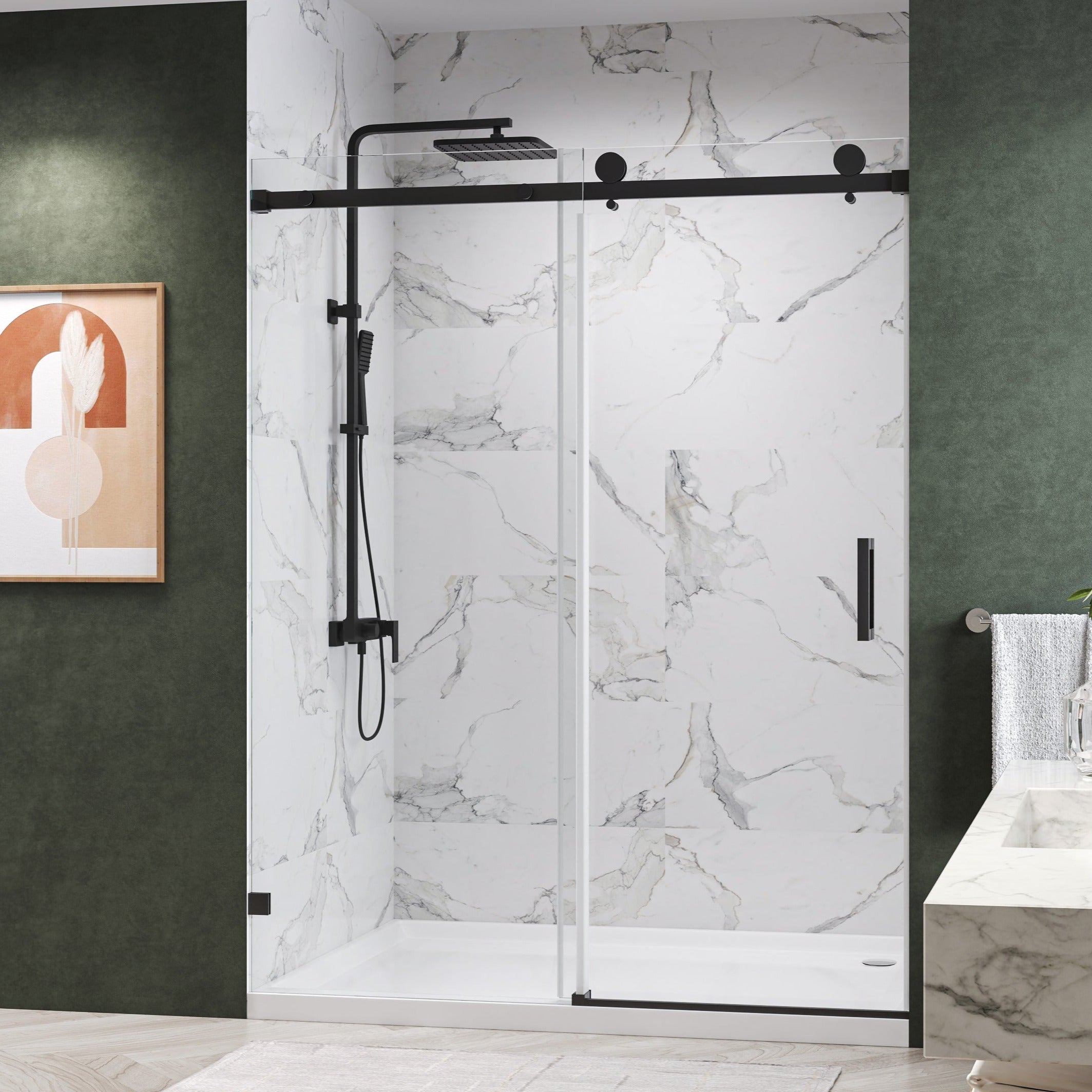 Oceana Frameless Single Sliding Shower Door with 3/8" Clear Tempered Glass