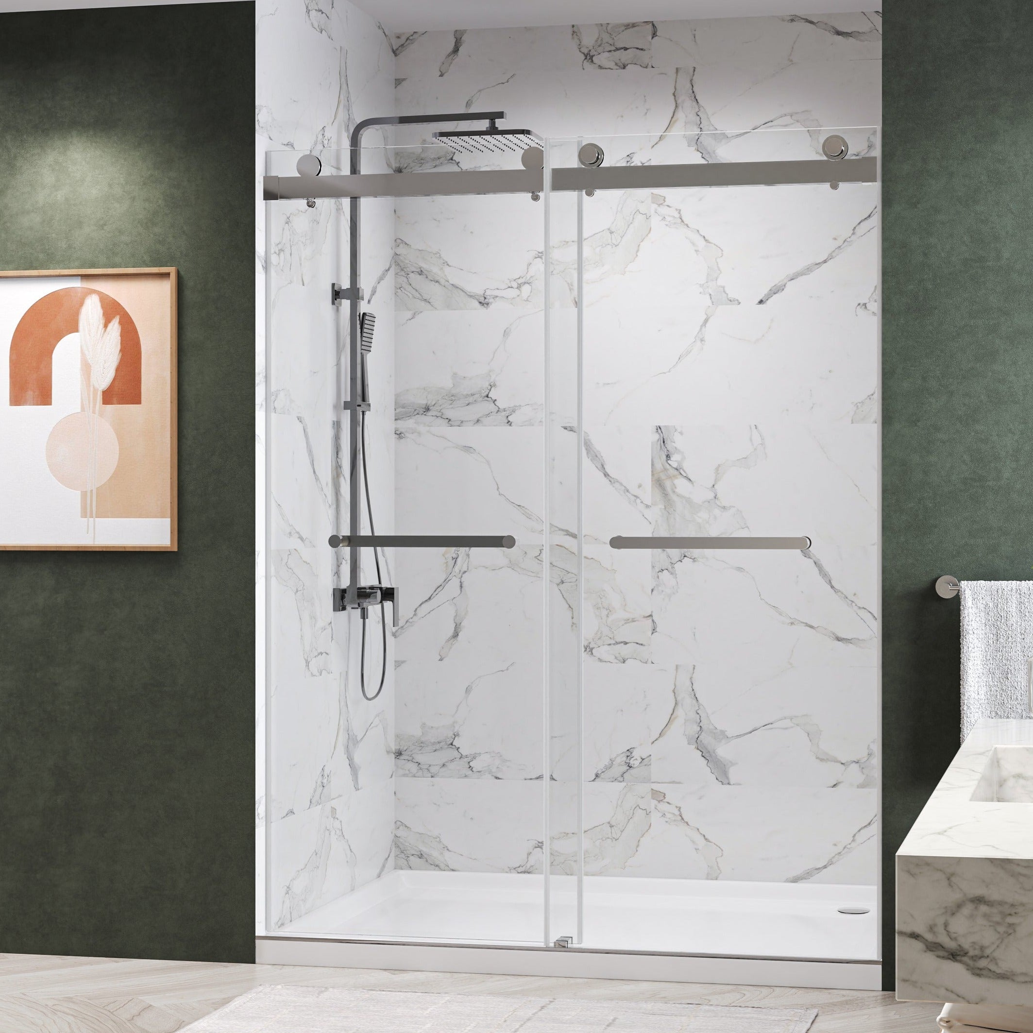 Maris-Plus Soft-Closing Frameless Double Sliding Shower Door with 3/8" Clear Tempered Glass