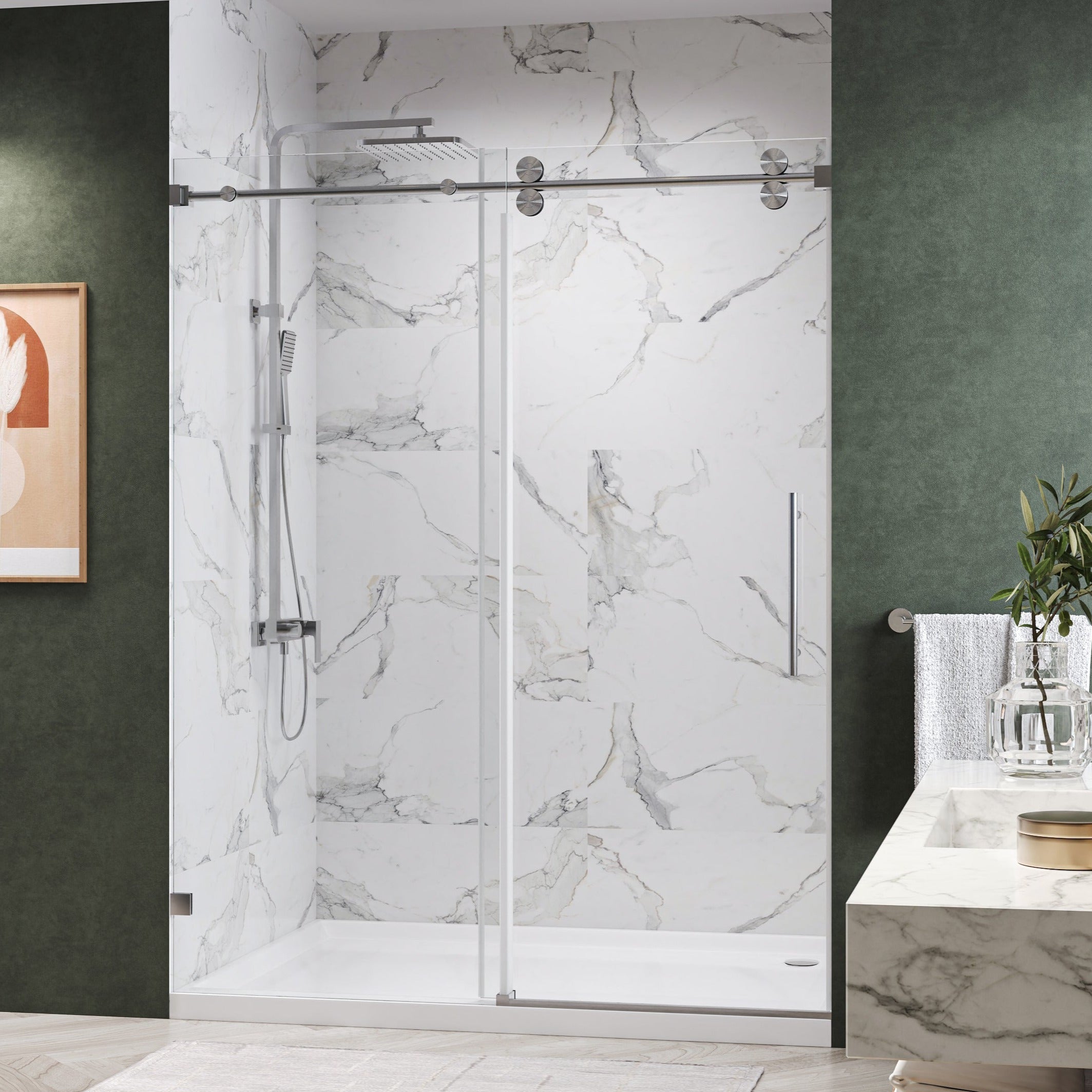 Clyra Frameless Single Sliding Shower Door with 3/8" Clear Tempered Glass