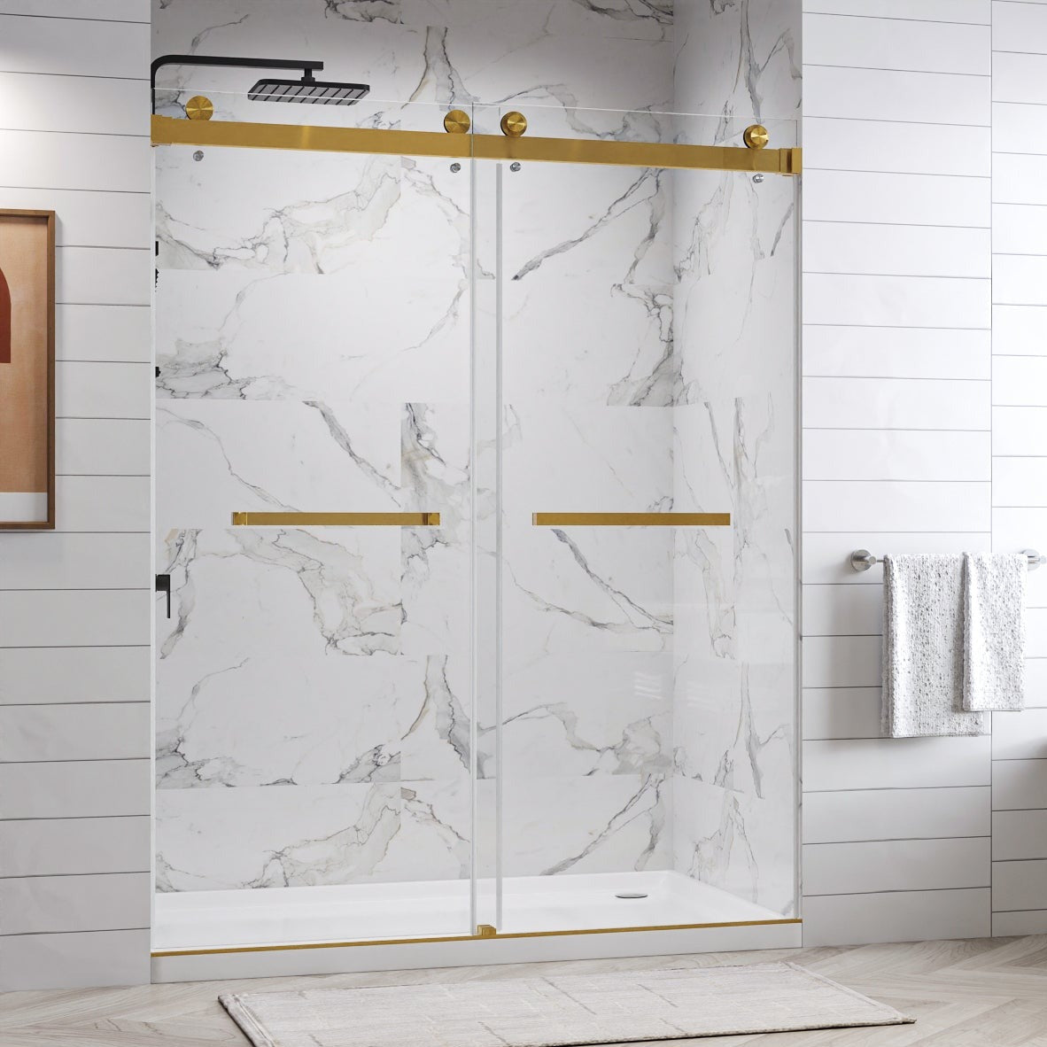 Maris Frameless Double Sliding Shower Door with 3/8" Clear Tempered Glass