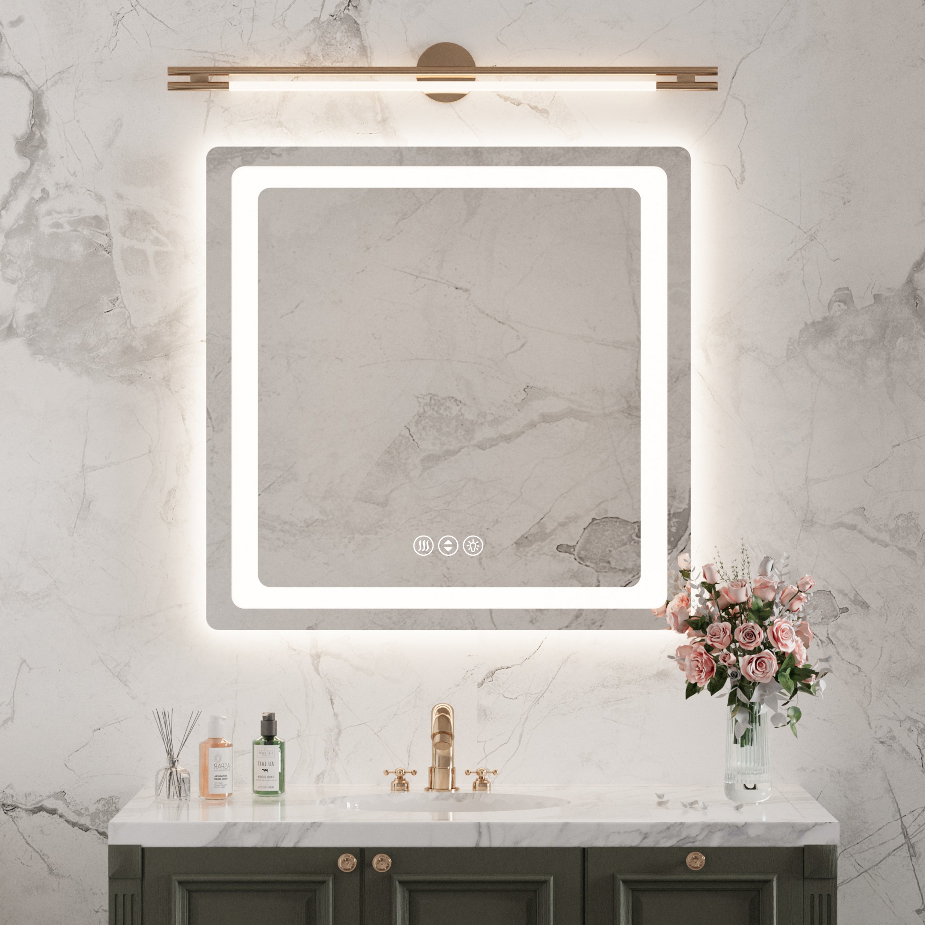 Rounded Corners LED Bathroom Mirror for Wall, Front-Lighted, Dimmable, Anti-Fog, 3 Color.