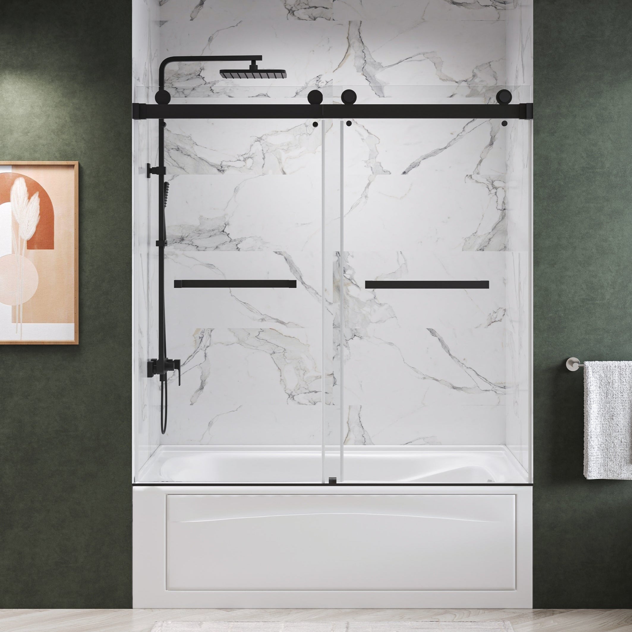 Maris Bathtub Frameless Double Sliding Shower Door with 3/8" Clear Tempered Glass