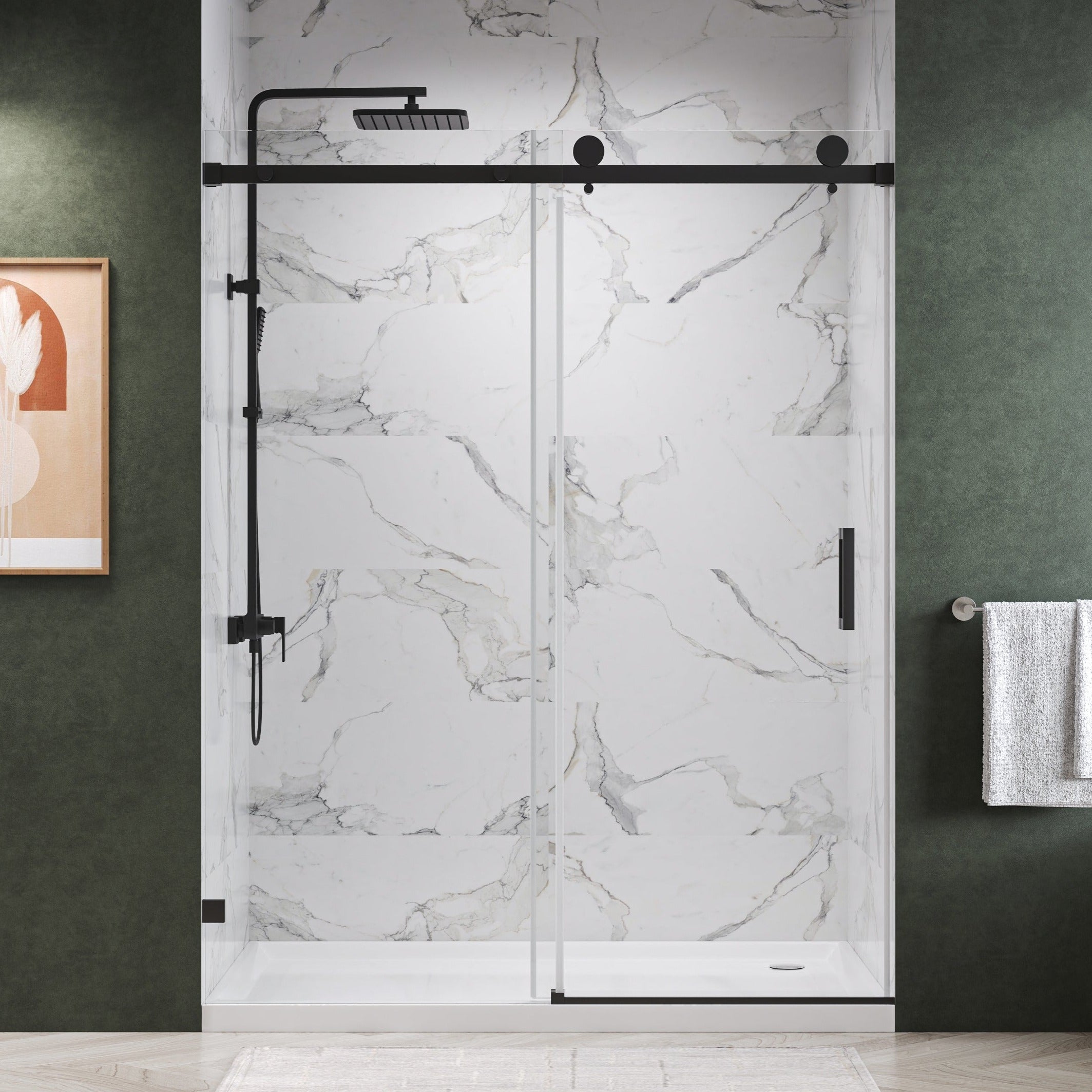 Oceana Frameless Single Sliding Shower Door with 3/8" Clear Tempered Glass