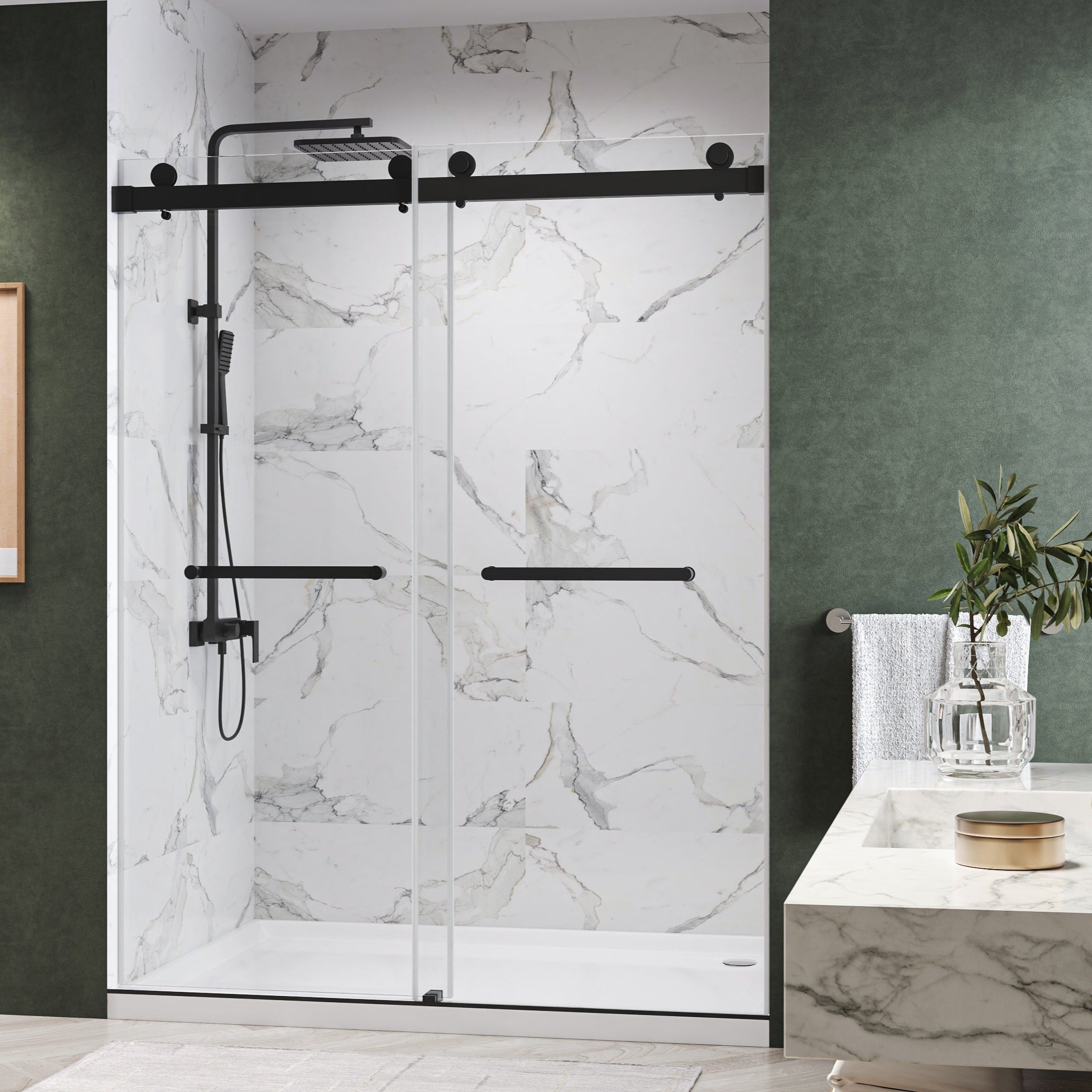 Maris-Plus Soft-Closing Frameless Double Sliding Shower Door with 3/8" Clear Tempered Glass